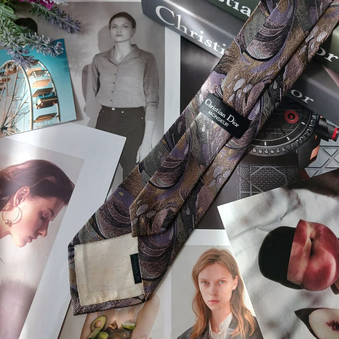 크리스찬 디올 실크 플로럴 자카드 넥타이 8.5cm A등급 A19814 상품이미지4