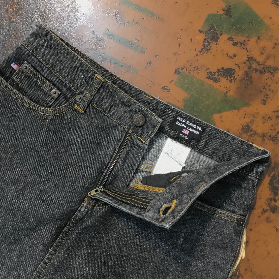 폴로 진 흑청 데님 H 라인 미디 스커트 허리 28 29 사이즈  상품이미지5