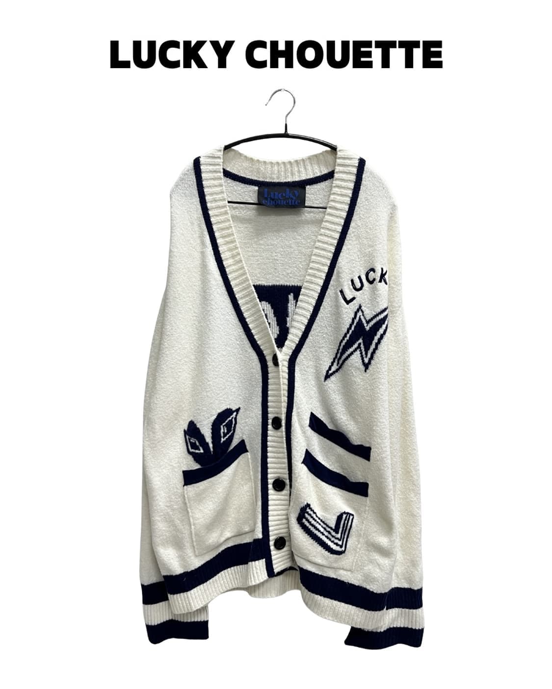 (F) 럭키슈에뜨 가디건 아이보리/네이비 상품이미지1