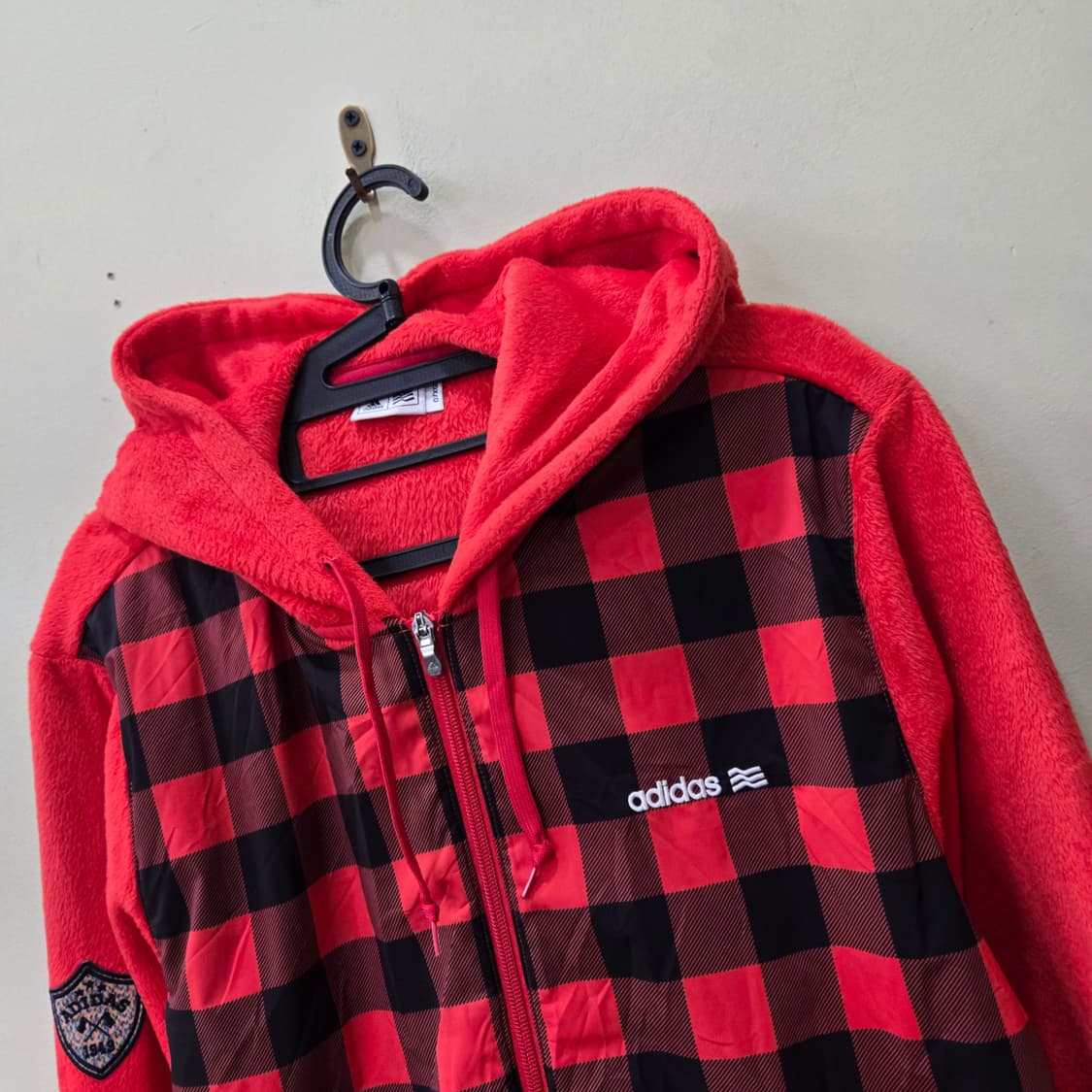 [O] adidas GOLF 체크 플리스 후드 집업 (레드) 상품이미지2