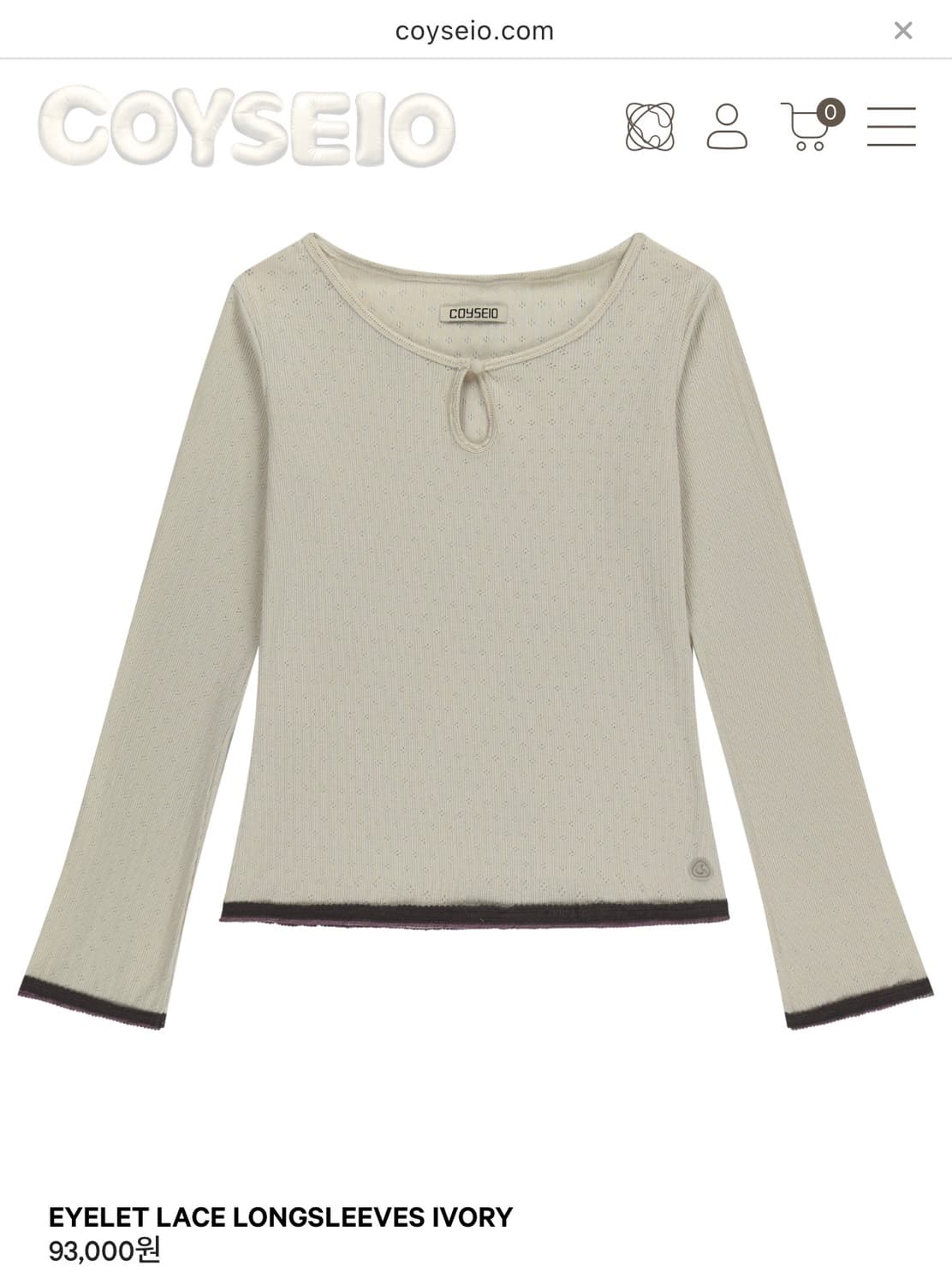 코이세이오 EYELET LACE LONGSLEEVES IVORY 상품이미지1
