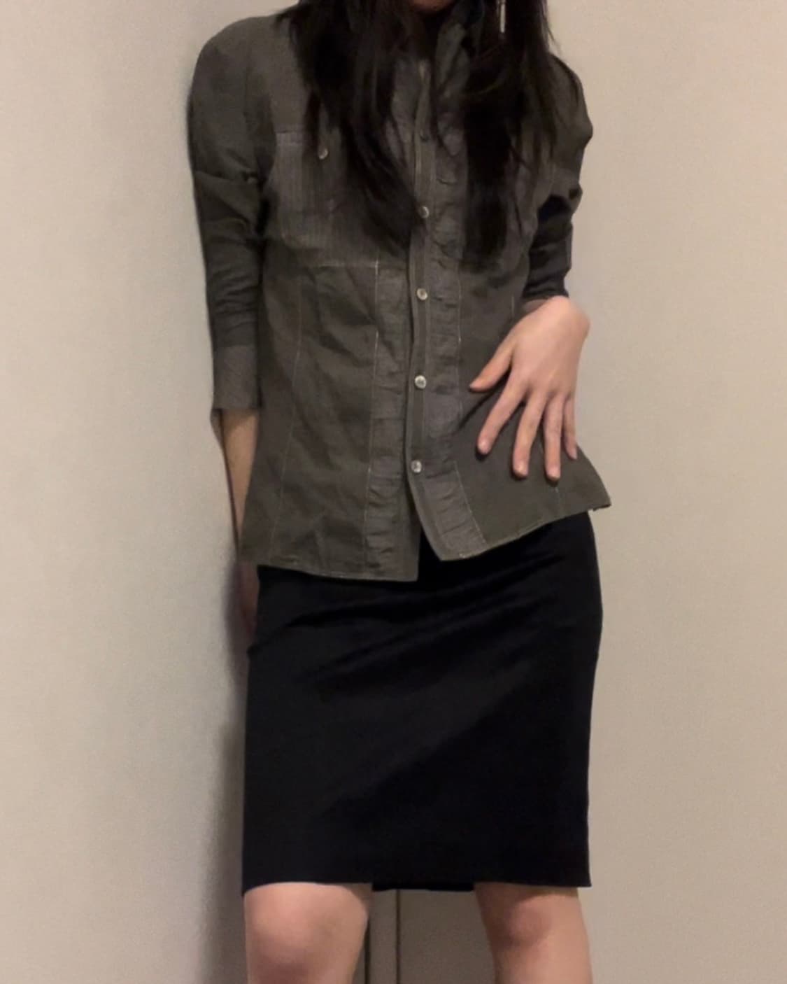 stitch+stripe point charcoal shirts 상품이미지5