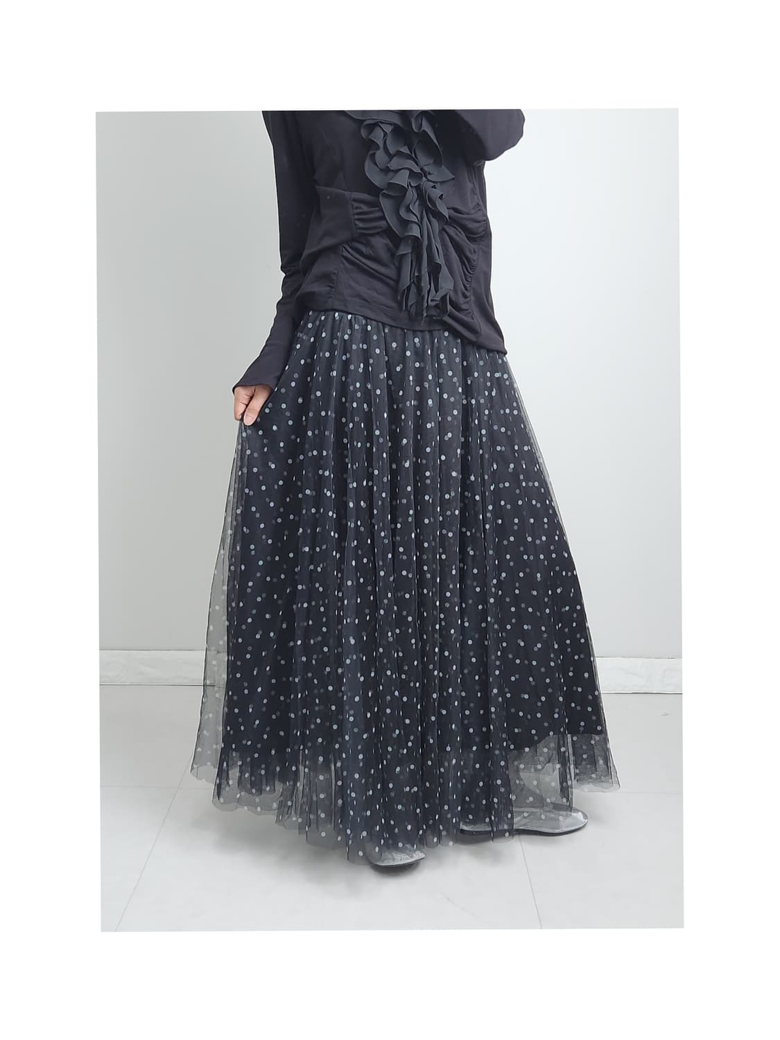 도트 샤 롱 스커트 상품이미지1