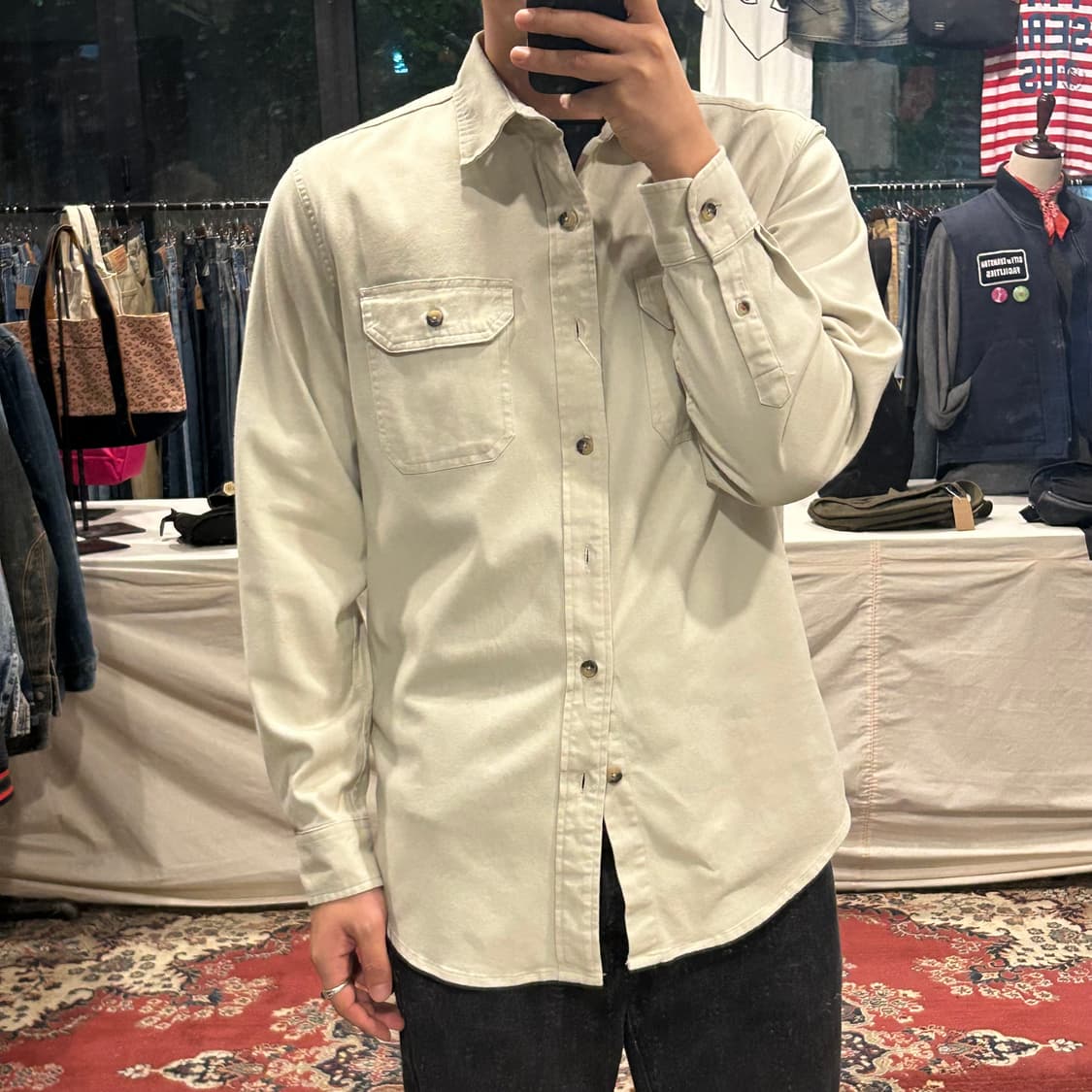 M) Wrangler 랭글러 투포켓 워크웨어 코튼 셔츠 크림 베이지 상품이미지8