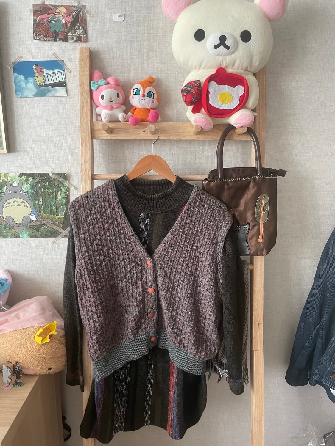 모리걸 빈티지 목폴라 니트조끼 set 💜💚 상품이미지1