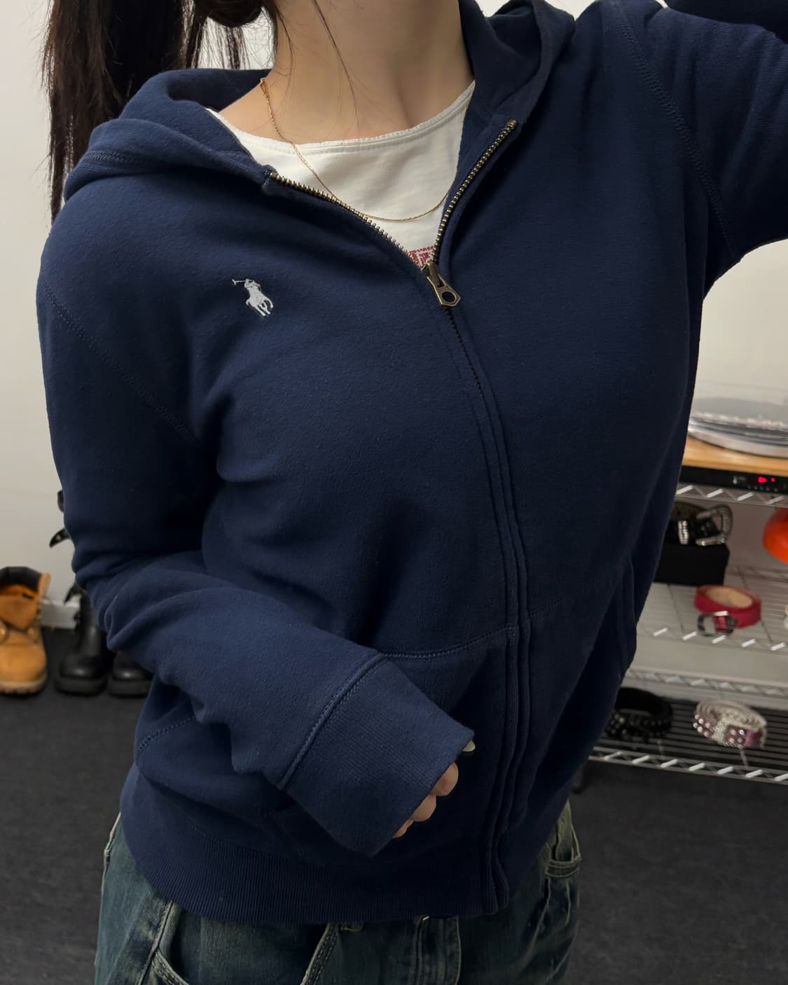 폴로 화이트 포니 네이비 후드집업 상품이미지2