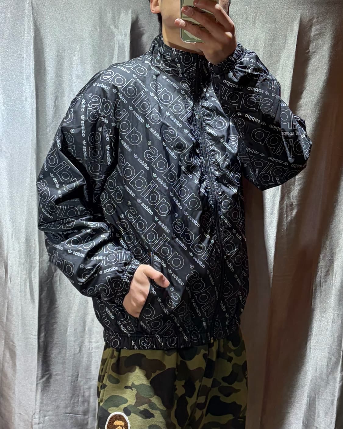 L 아디다스 adidas 패턴 플리스 안감 나일론 자켓 상품이미지1