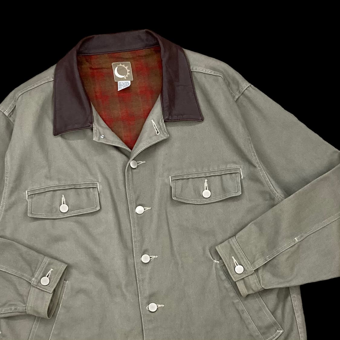 빈티지 아메카지 레더카라 카키 트러커 자켓 상품이미지3