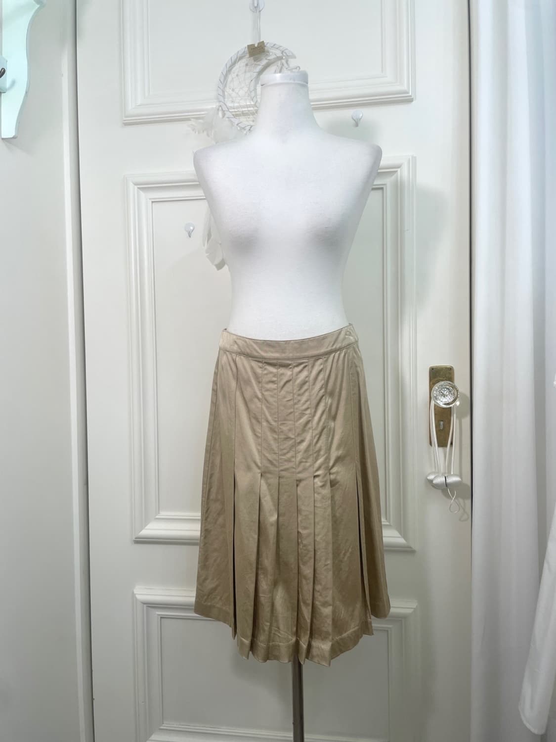 beige viscose cotton pleats midi skirt 상품이미지1