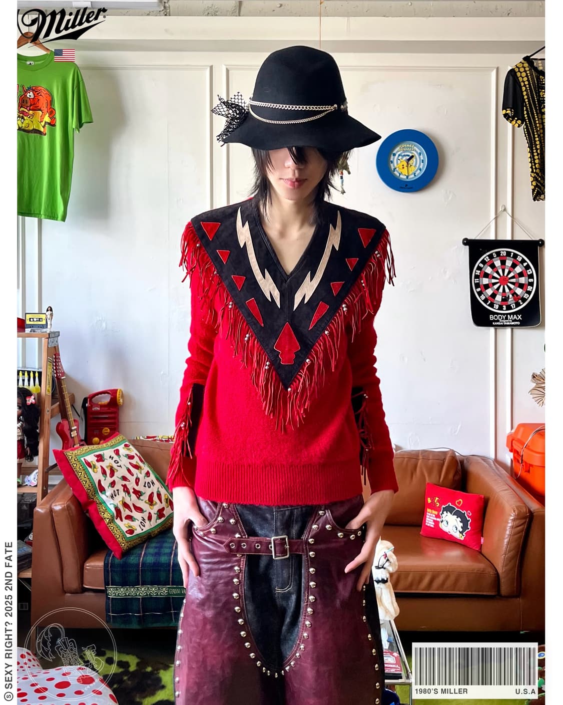 1980s Miller Fringe Leather Knit Top 상품이미지1