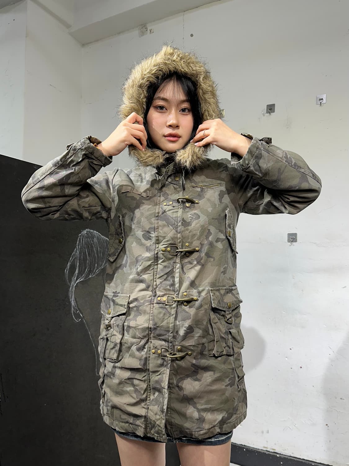 Jpn 일본빈티지 크레이지엔젤 토클 포인트 카모 롱자켓 야상 상품이미지1