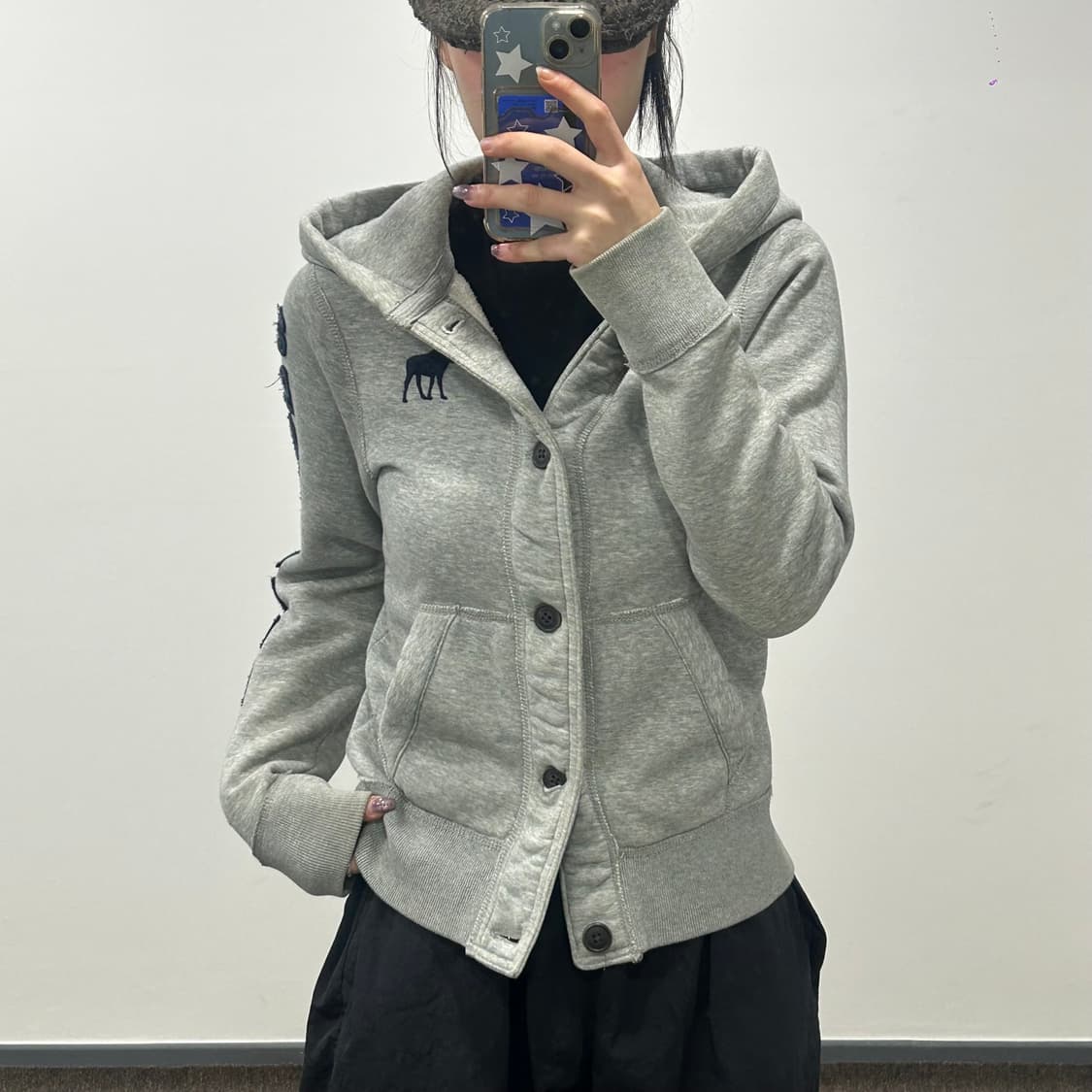 Abercrombie 아베크롬비 사이드로고 그레이 버튼업 후드집업 상품이미지2