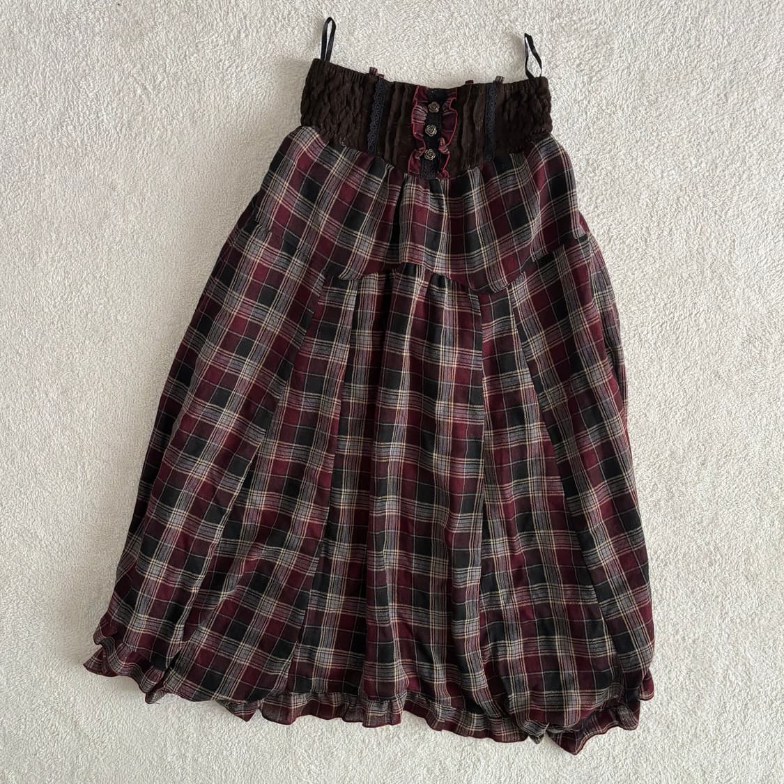 일본빈티지 액시즈팜 체크 레이스포인트 롱 스커트 상품이미지1