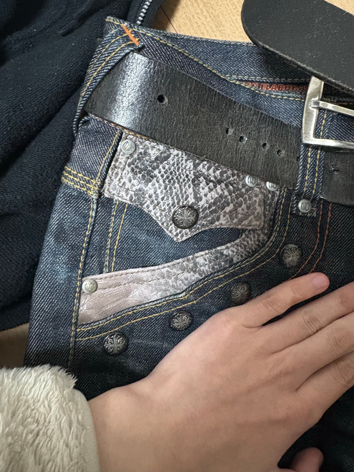 Nicole club stud python leather denim 상품이미지4