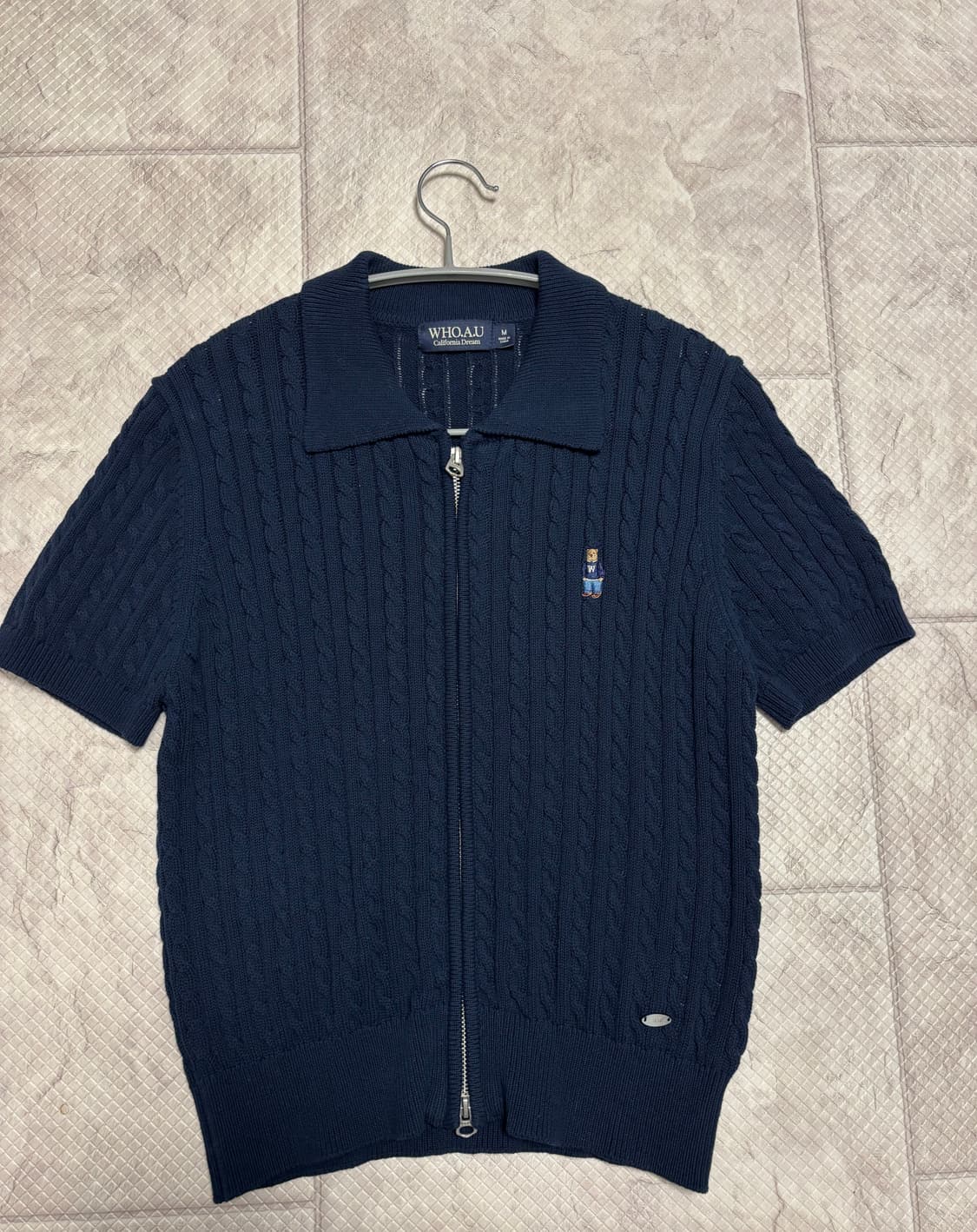 WHO.AU 케이블 반팔 가디건 네이비 M 상품이미지1