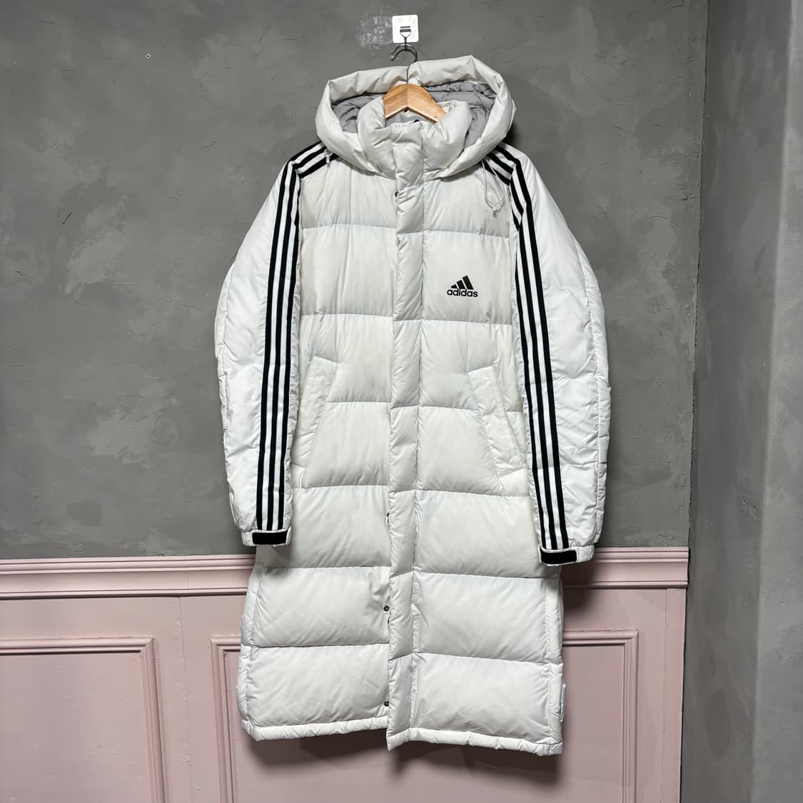 아디다스 삼선 덕다운 롱패딩 화이트 상품이미지1