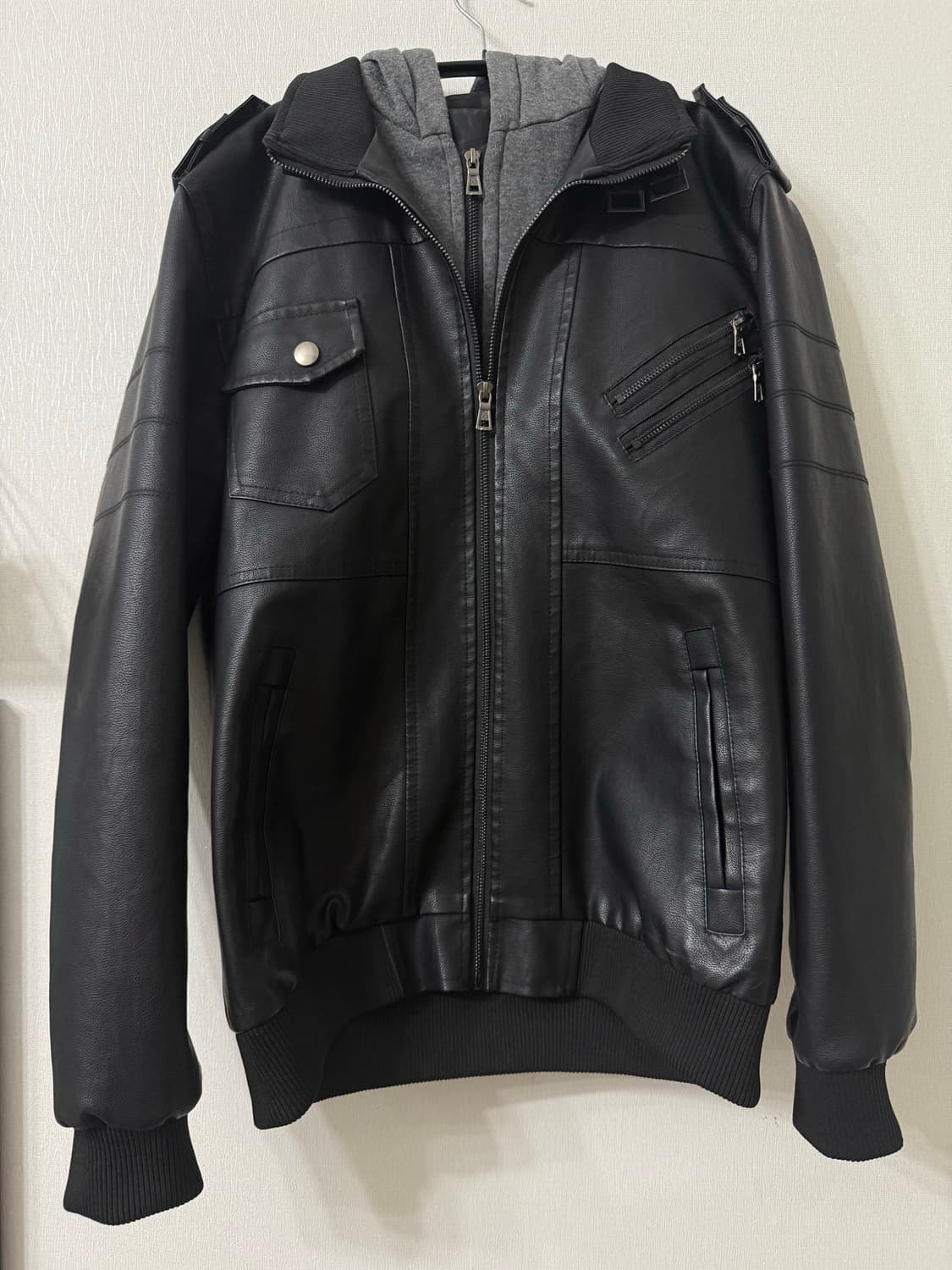 빈티지 후드 레이어드 레더 자켓 상품이미지1