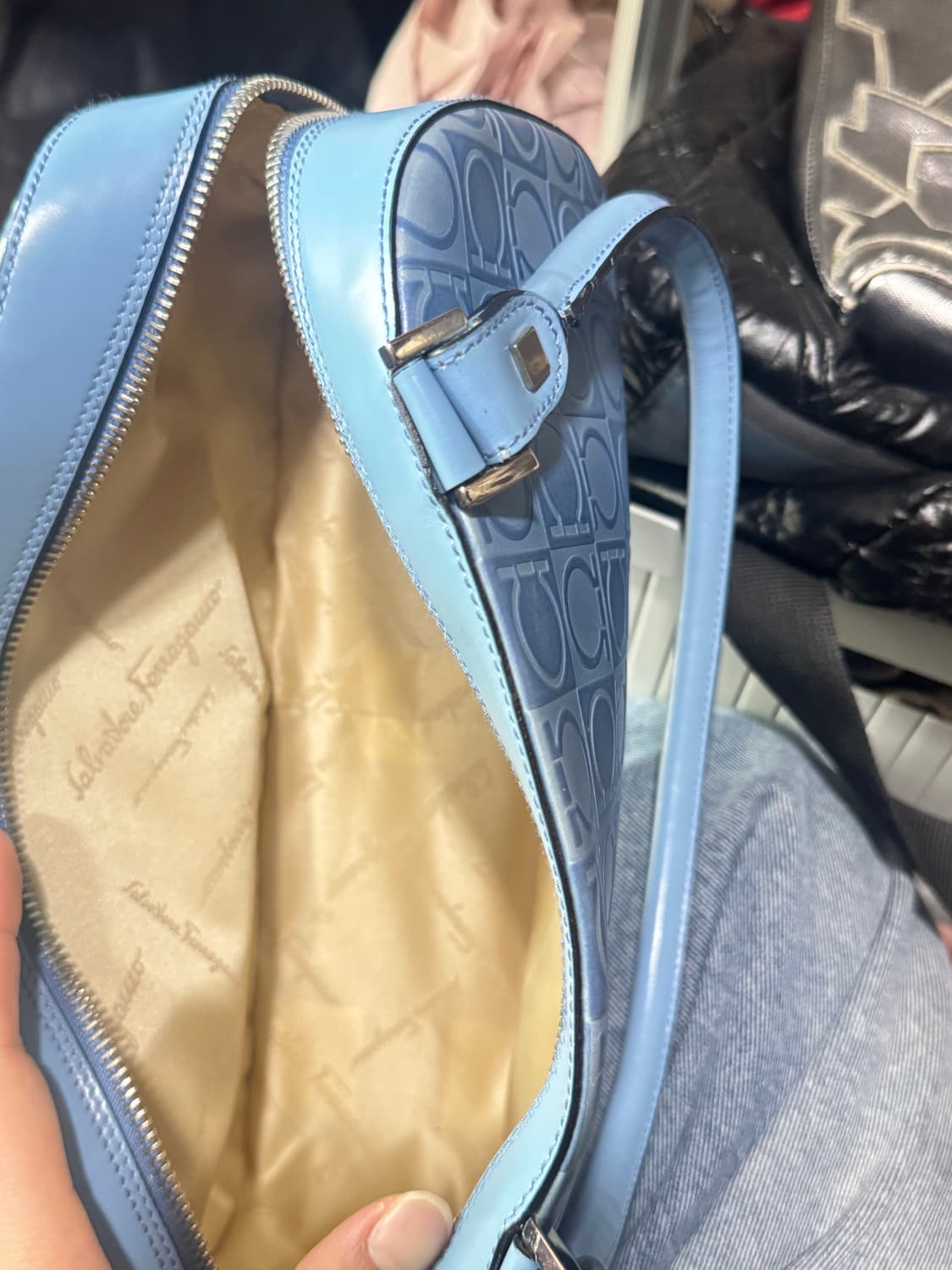 뎌스트백)페레가모 빈티지 블루 간지니 패턴 토트백 상품이미지4