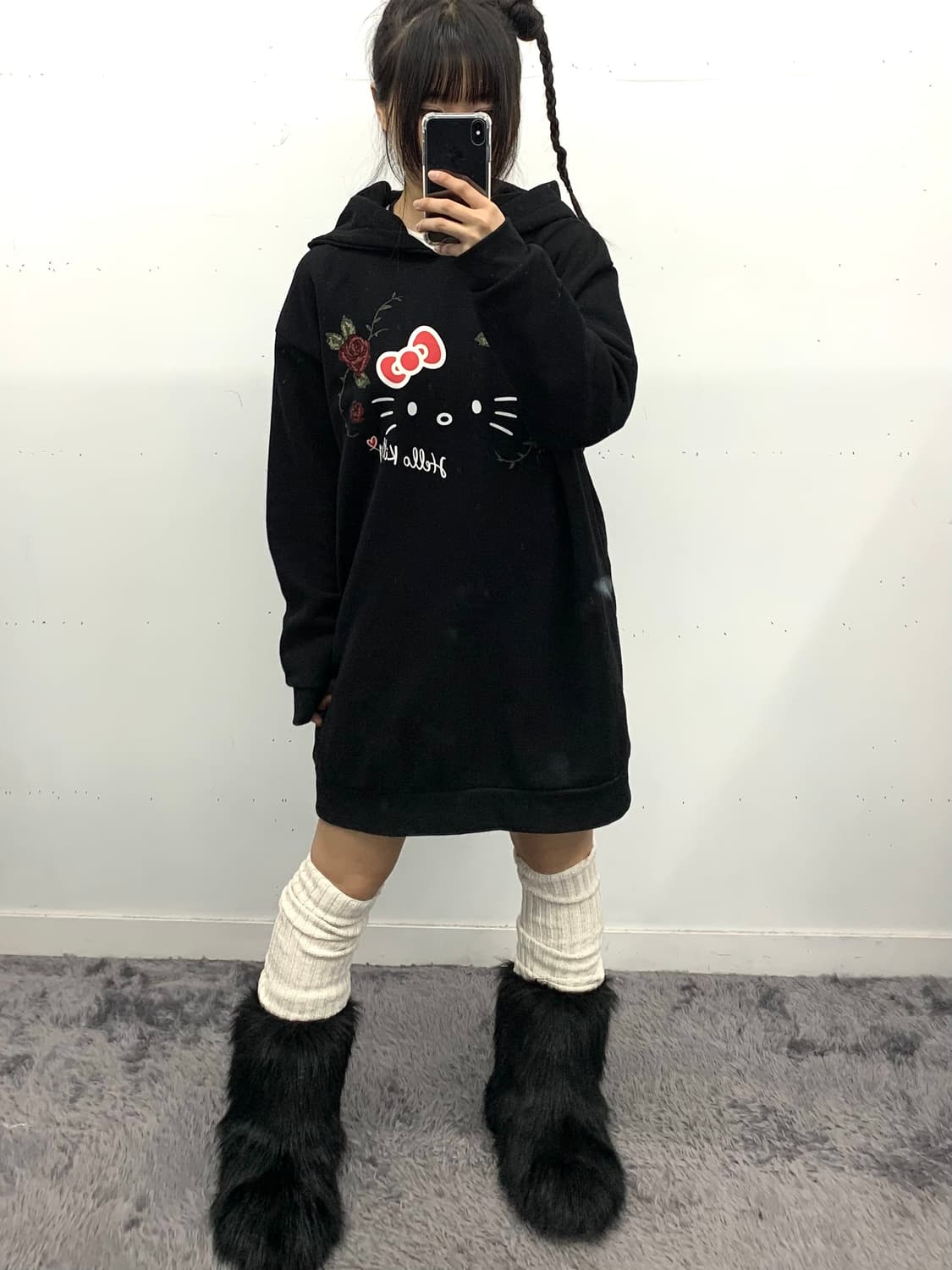 산리오 헬로키티 프린팅 롱후드 (갸루깔) 상품이미지3