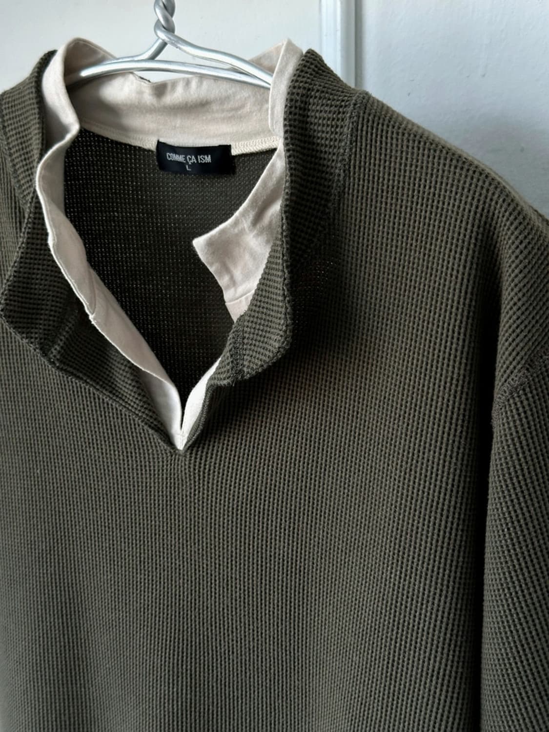 Fake layered design neck waffle fabric t 상품이미지2