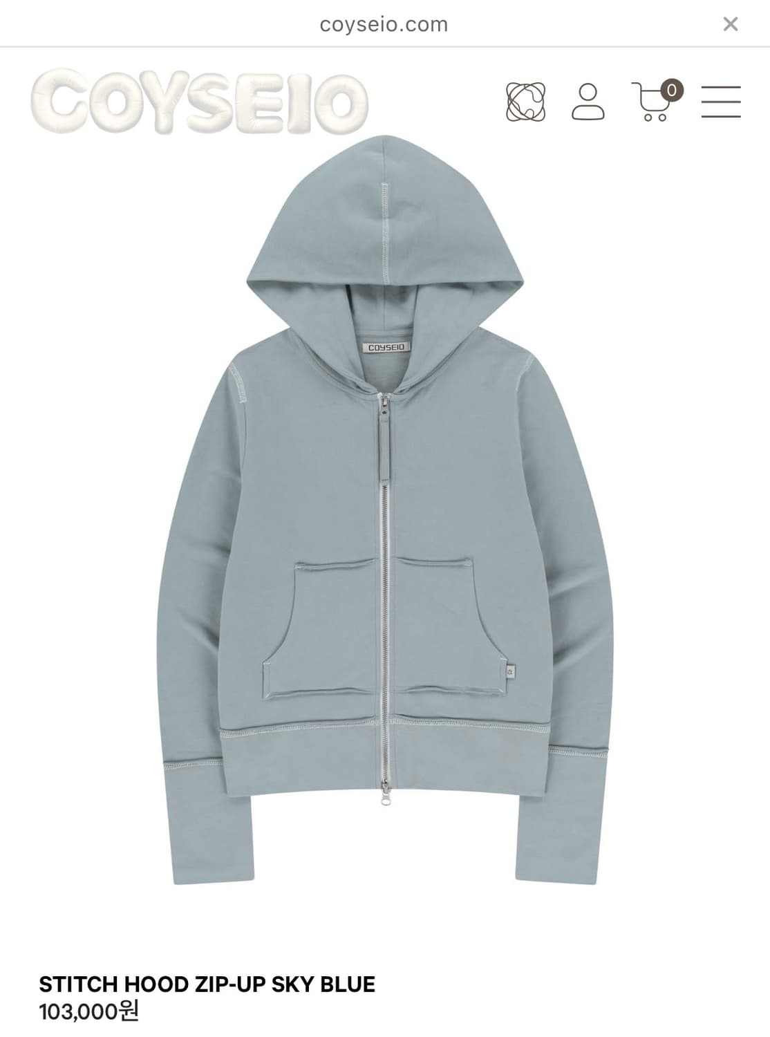 코이세이오 STITCH HOOD ZIP-UP SKY BLUE 상품이미지1