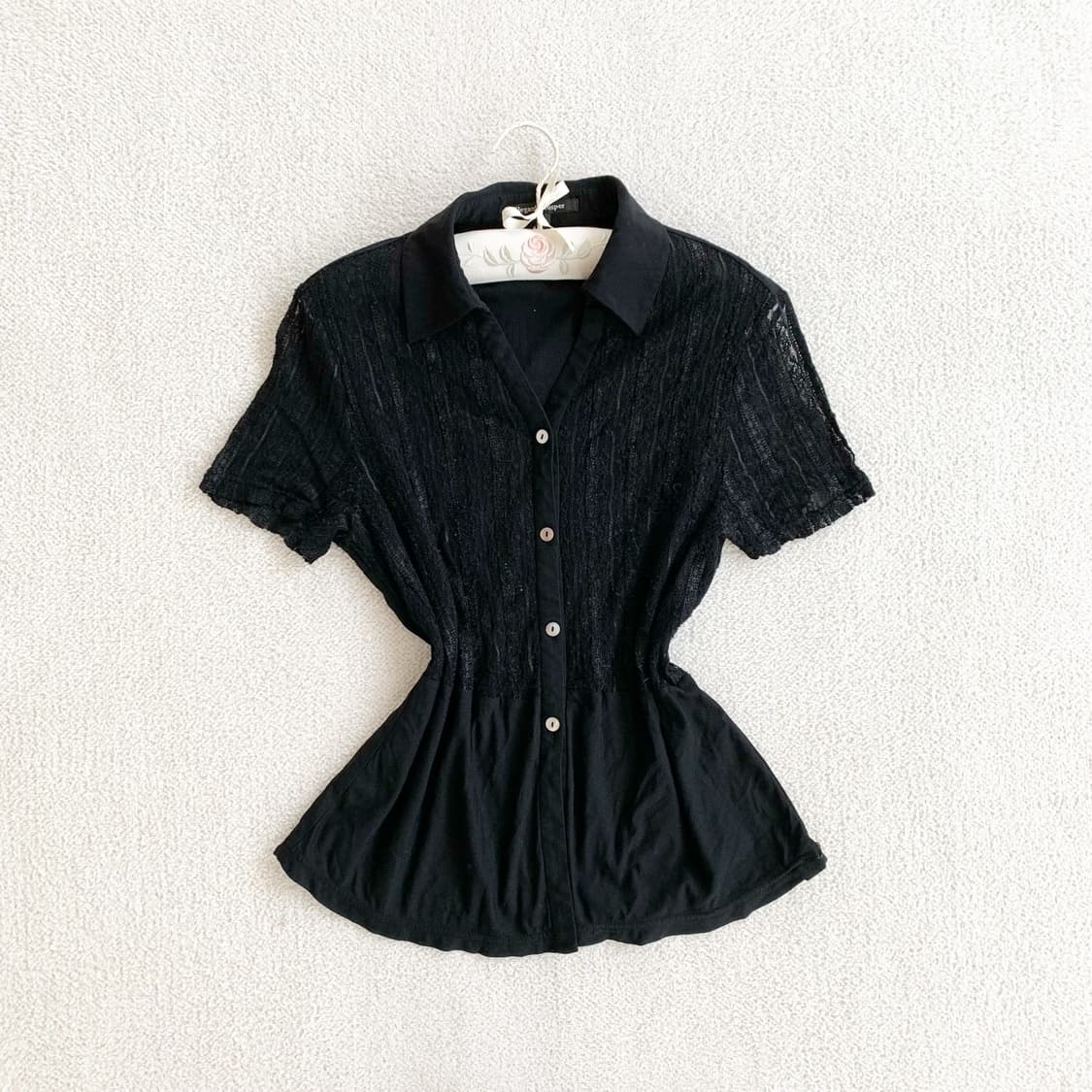 레이스 ♥ 블랙 자개단추 셔츠 블라우스 상품이미지1