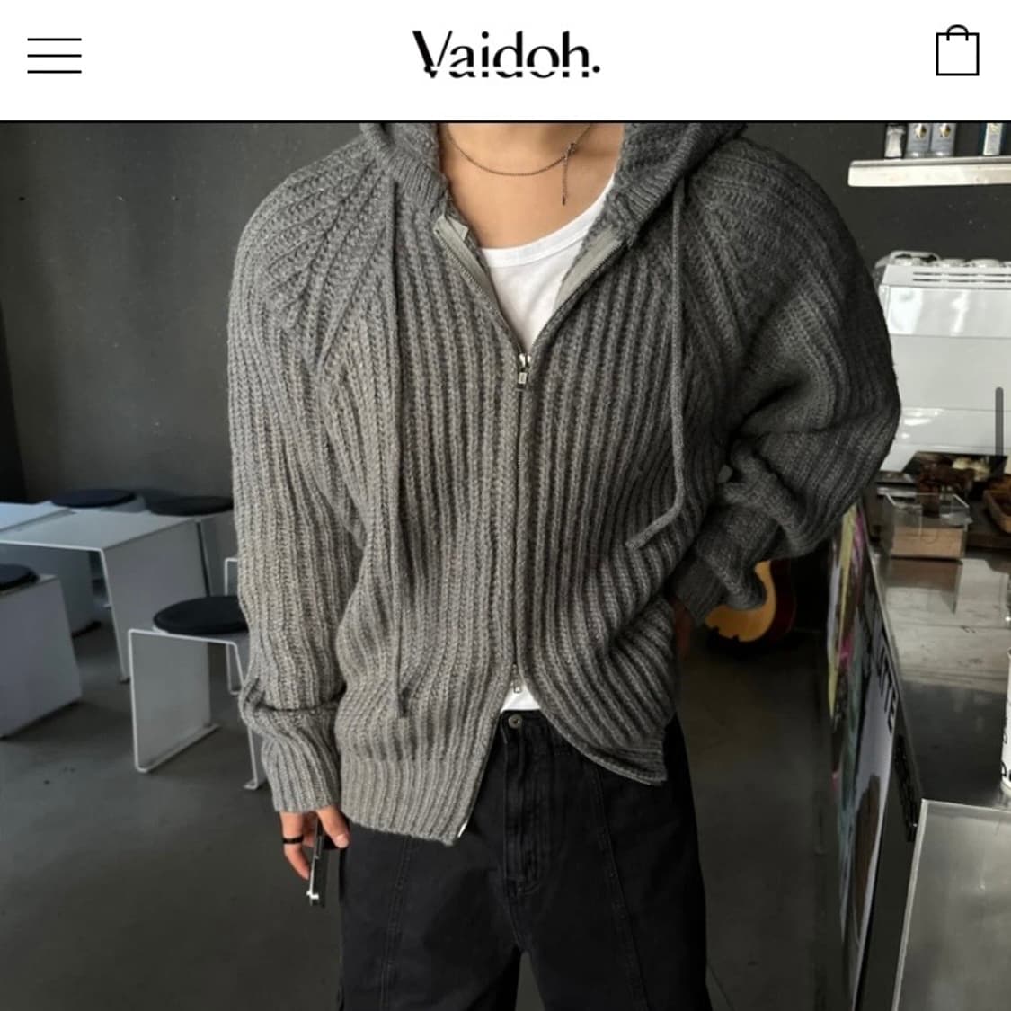 (새제품) 바이도 울 니트 후드집업 블랙 상품이미지4