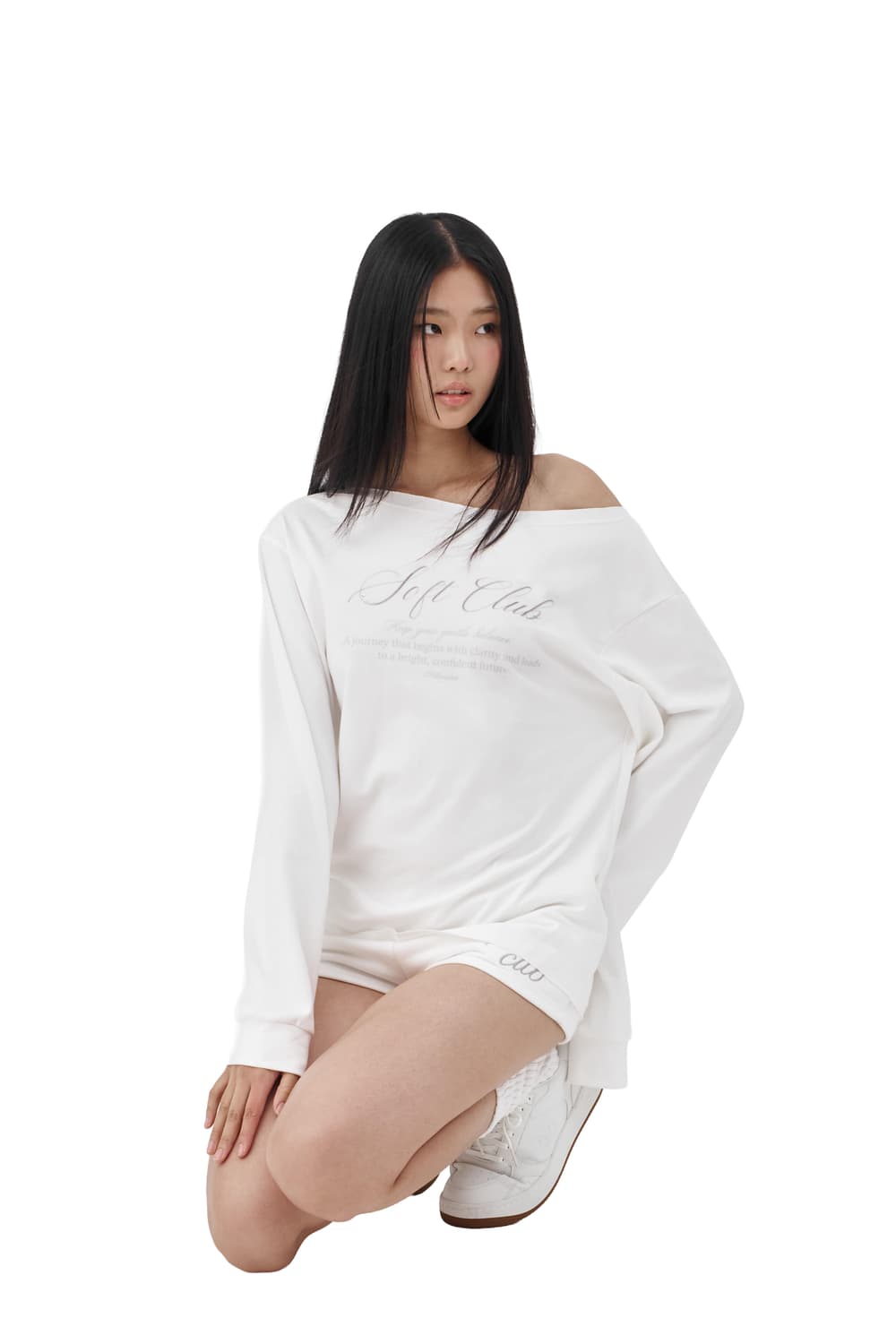 클리시어 원숄더 스웻셔츠 화이트 상품이미지2