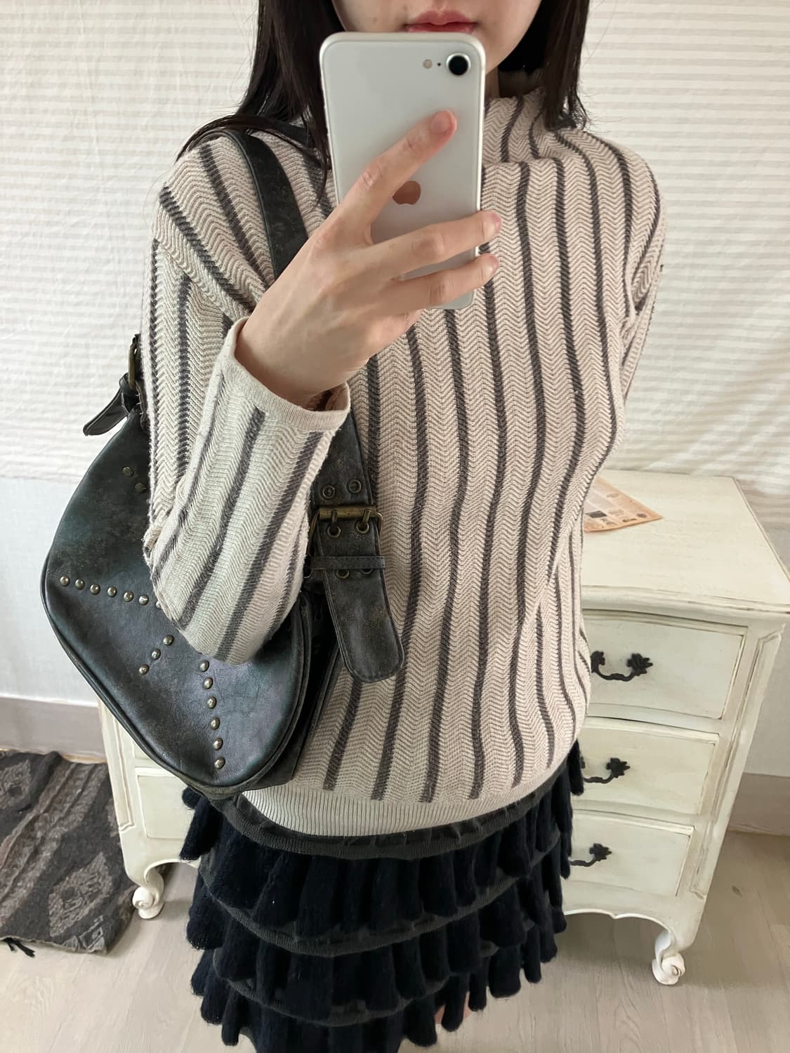 jpn vintage 아이보리 차콜 스트라이프 니트 y2k 스트릿 갸루  상품이미지4