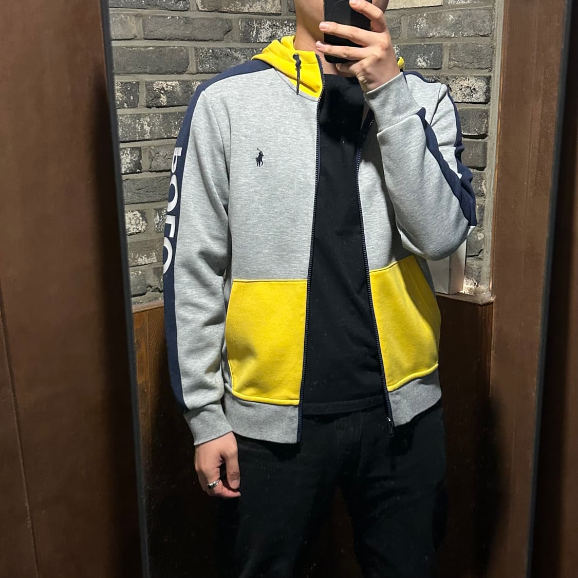 M) 폴로 랄프로렌 스펠로고 후드집업 그레이/옐로우 상품이미지9
