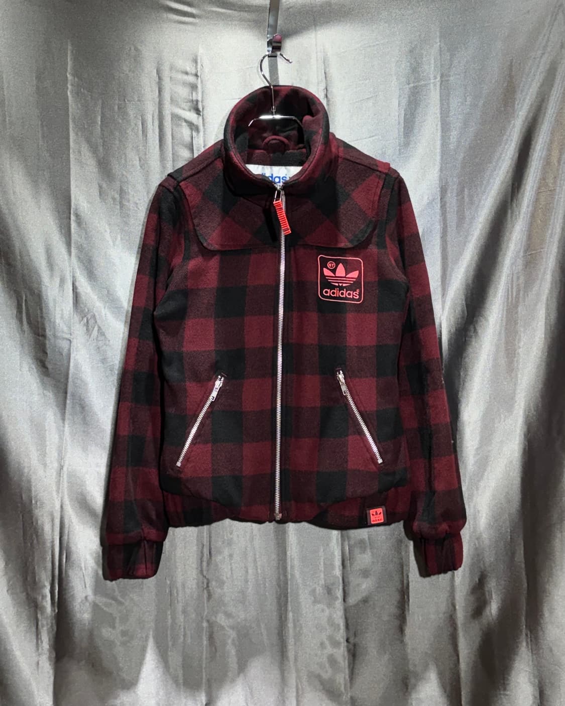 S 아디다스 파이어버드 레드 타탄체크 롱카라 자켓 상품이미지2