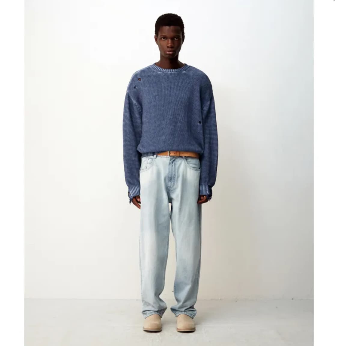  쿠어 컷아웃 디스트레스드 다잉 니트 M 상품이미지2