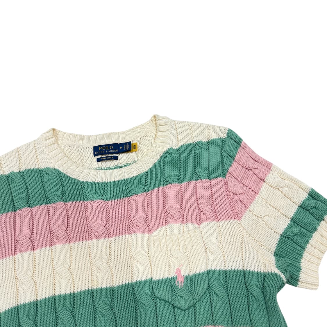 폴로 랄프로렌 신형 QR 피마코튼 케이블 스트라이프 파스텔 니트반팔 M 상품이미지2