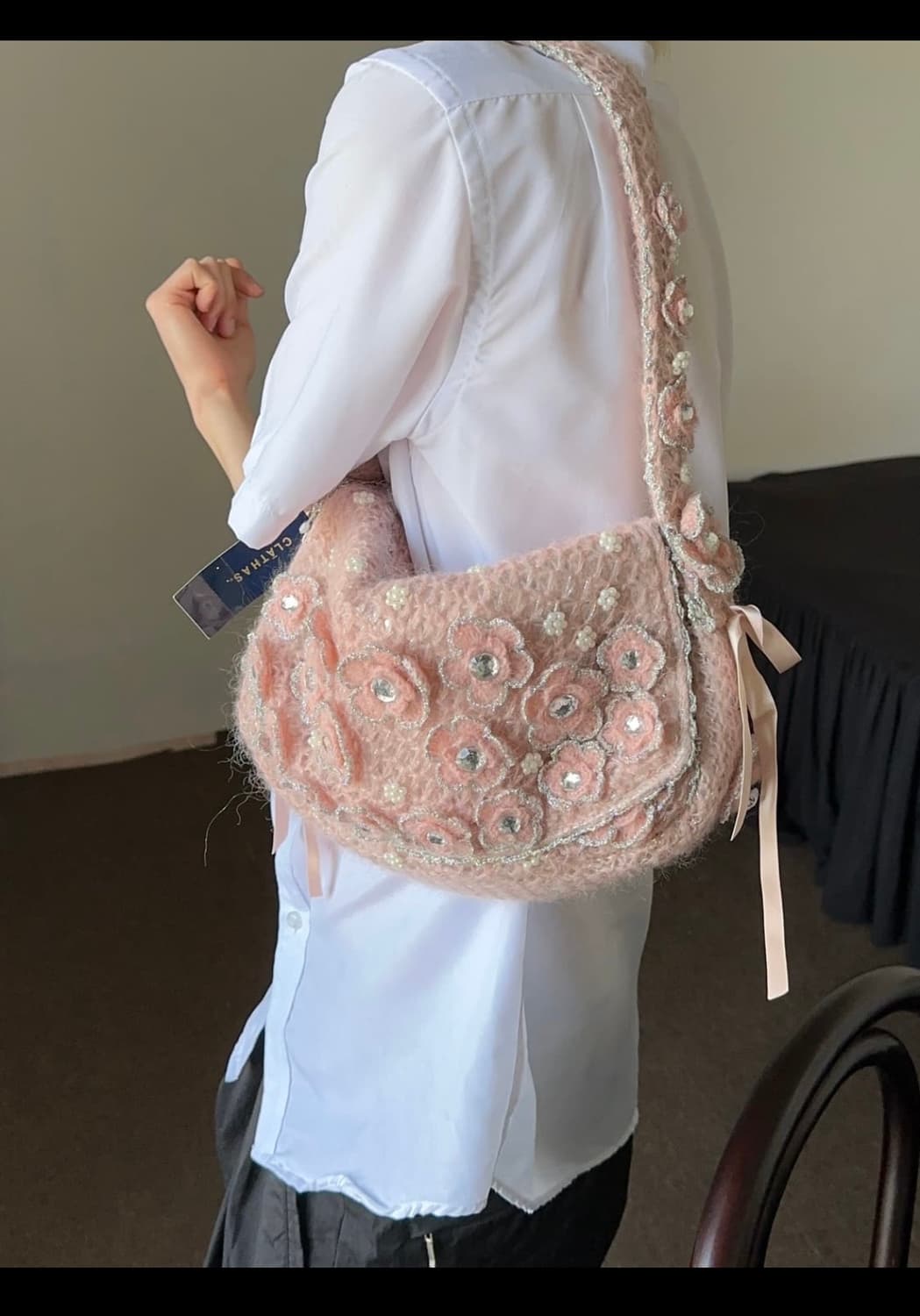 빈티지 로즈 니팅 핸드백 상품이미지8