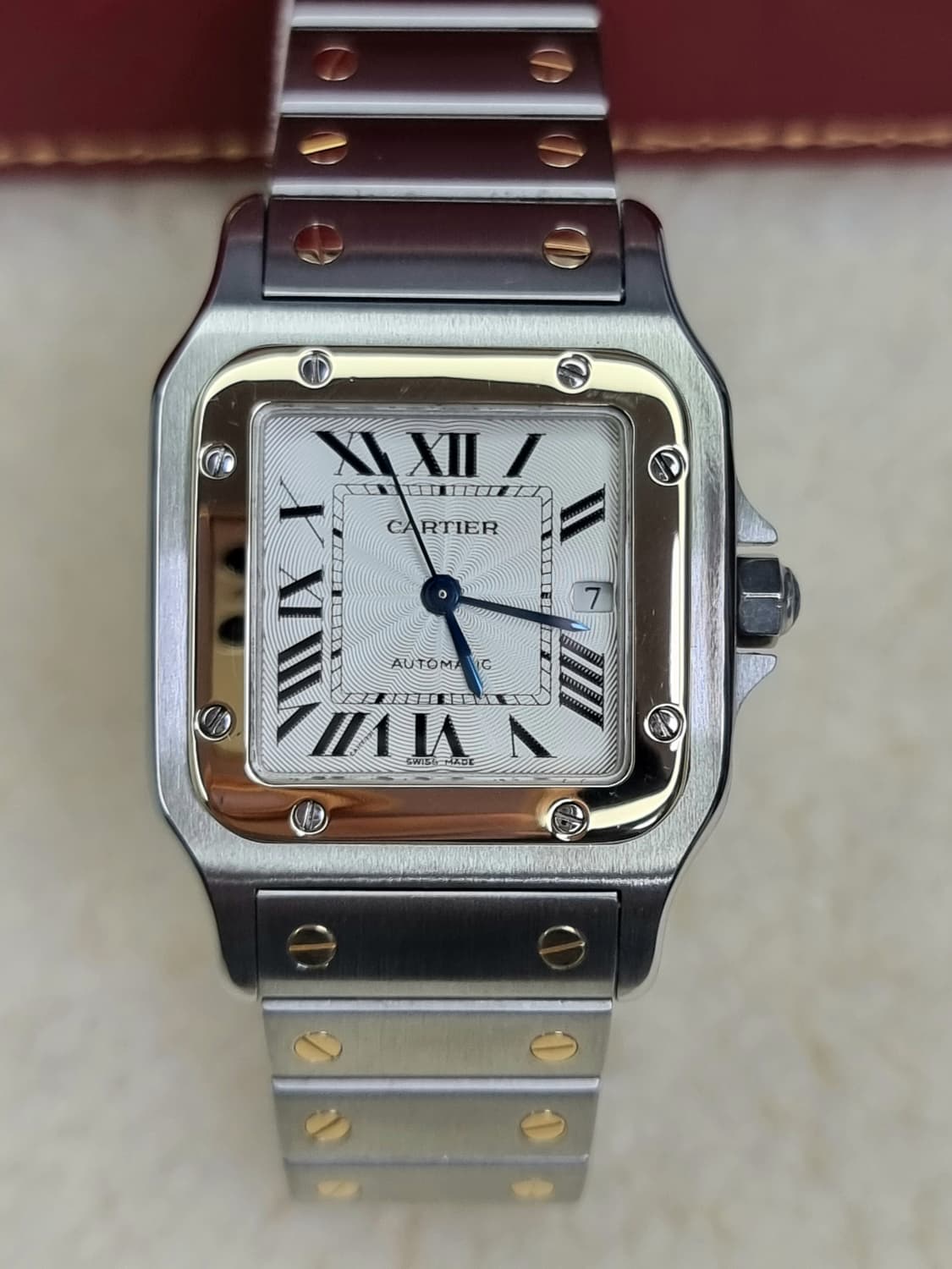 까르띠에 산토스 갈베 18K 콤비 L 기요셰판 오토메틱 시계 05~06년 상품이미지3