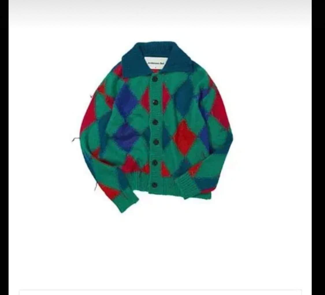 앤더슨벨  키드모헤어 아가일 가디건 카키 XL 상품이미지3