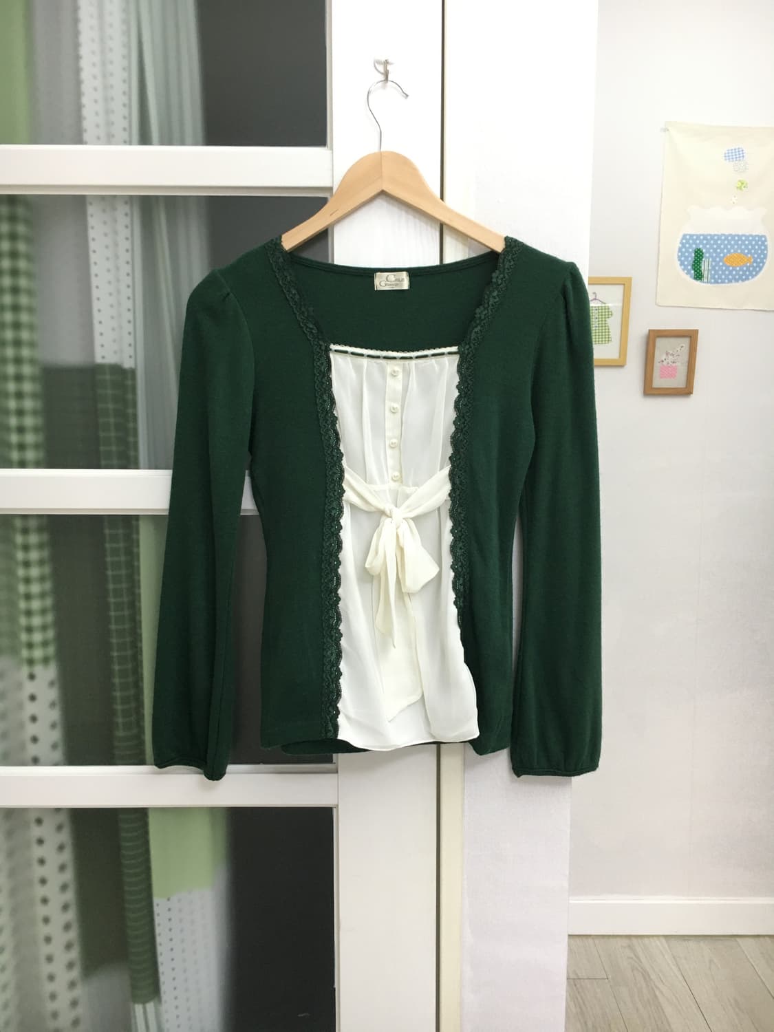 그린 레이어드 니트 블라우스 상품이미지1