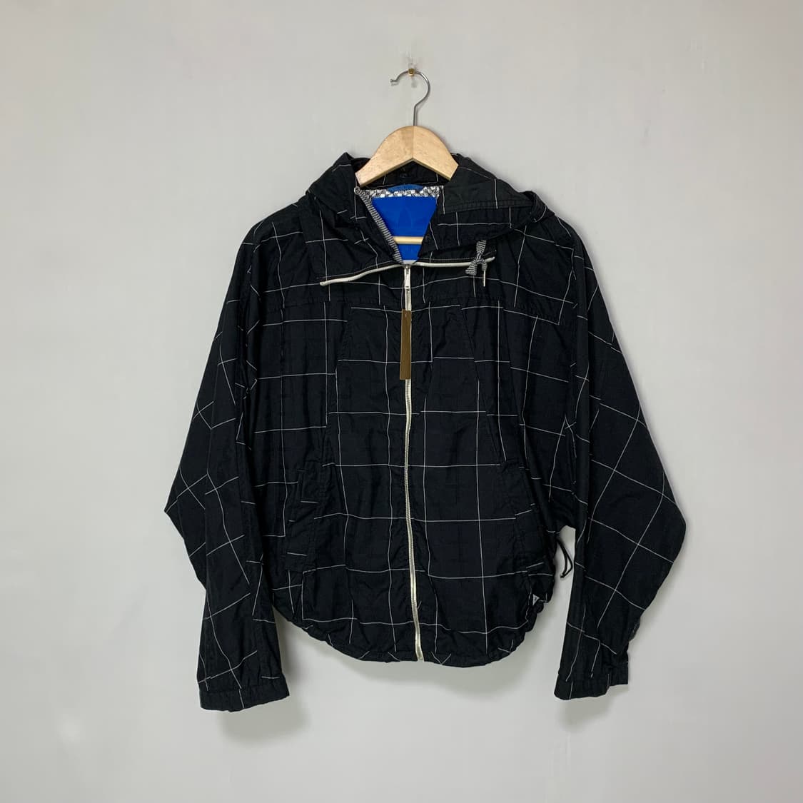 아디다스 체크 패턴 후드 바람막이 아노락 집업 블랙 90사이즈 빈티지 상품이미지3