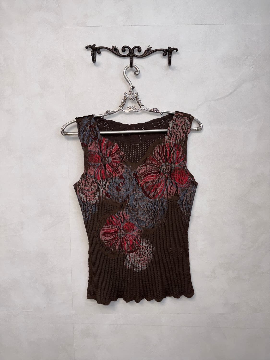 Hiroko Koshino flower mesh pleats 슬리브리스 상품이미지1