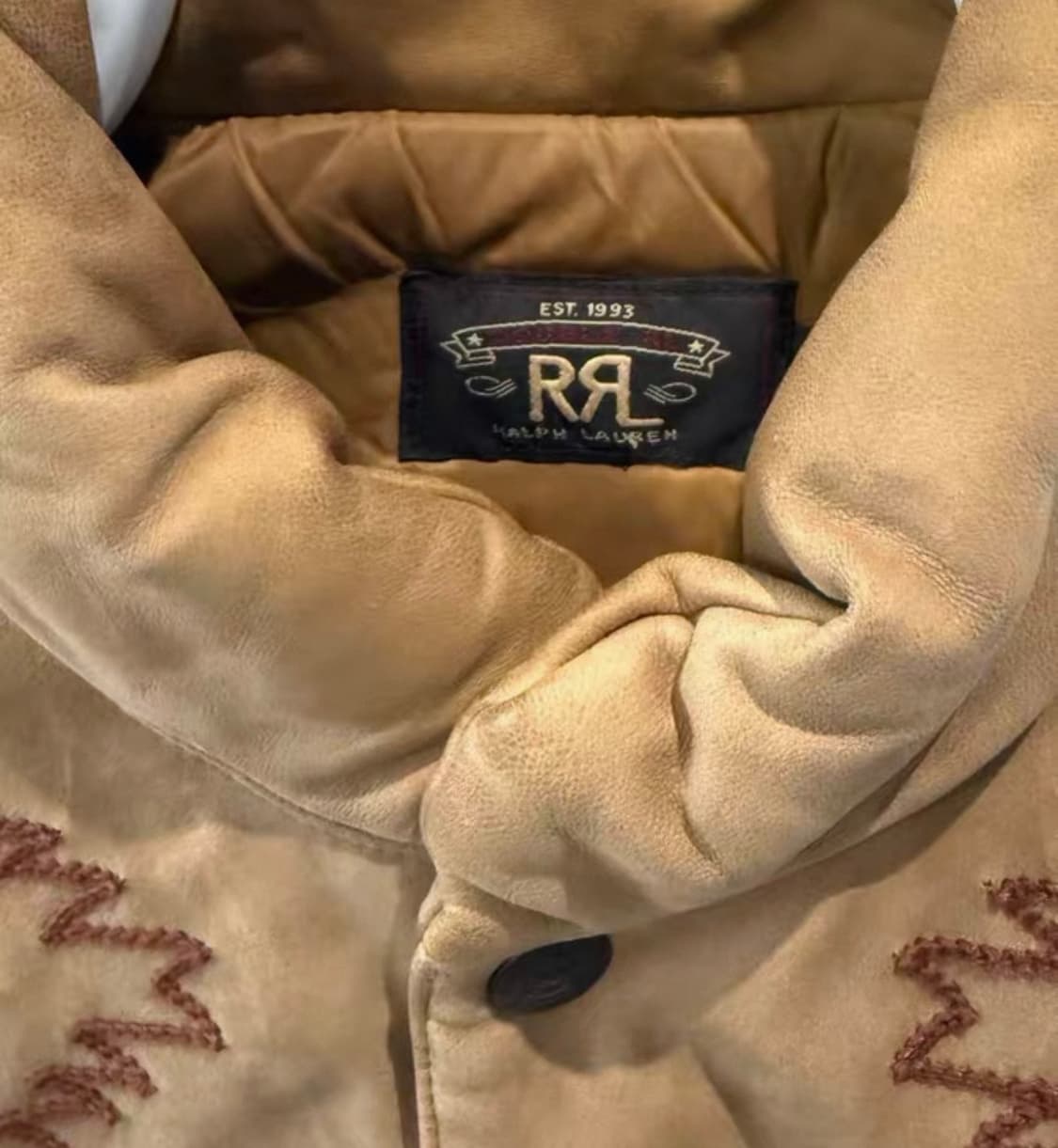 rrl 웨스턴 자수 가죽 베스트 m 상품이미지4