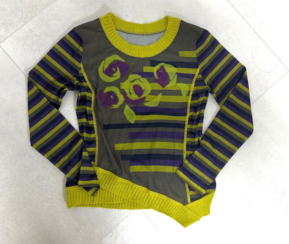 Hiroko bis 시스루 로즈 스트라이프 니트 상품이미지1