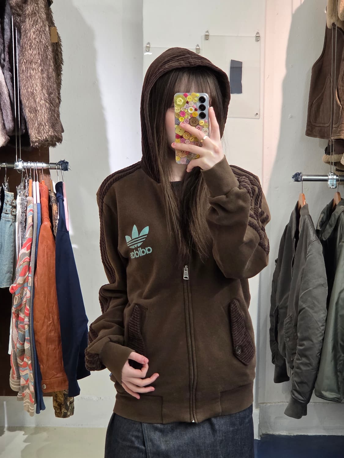 Adidas 아디다스 브라운 민트 트레포일 후드집업 상품이미지1