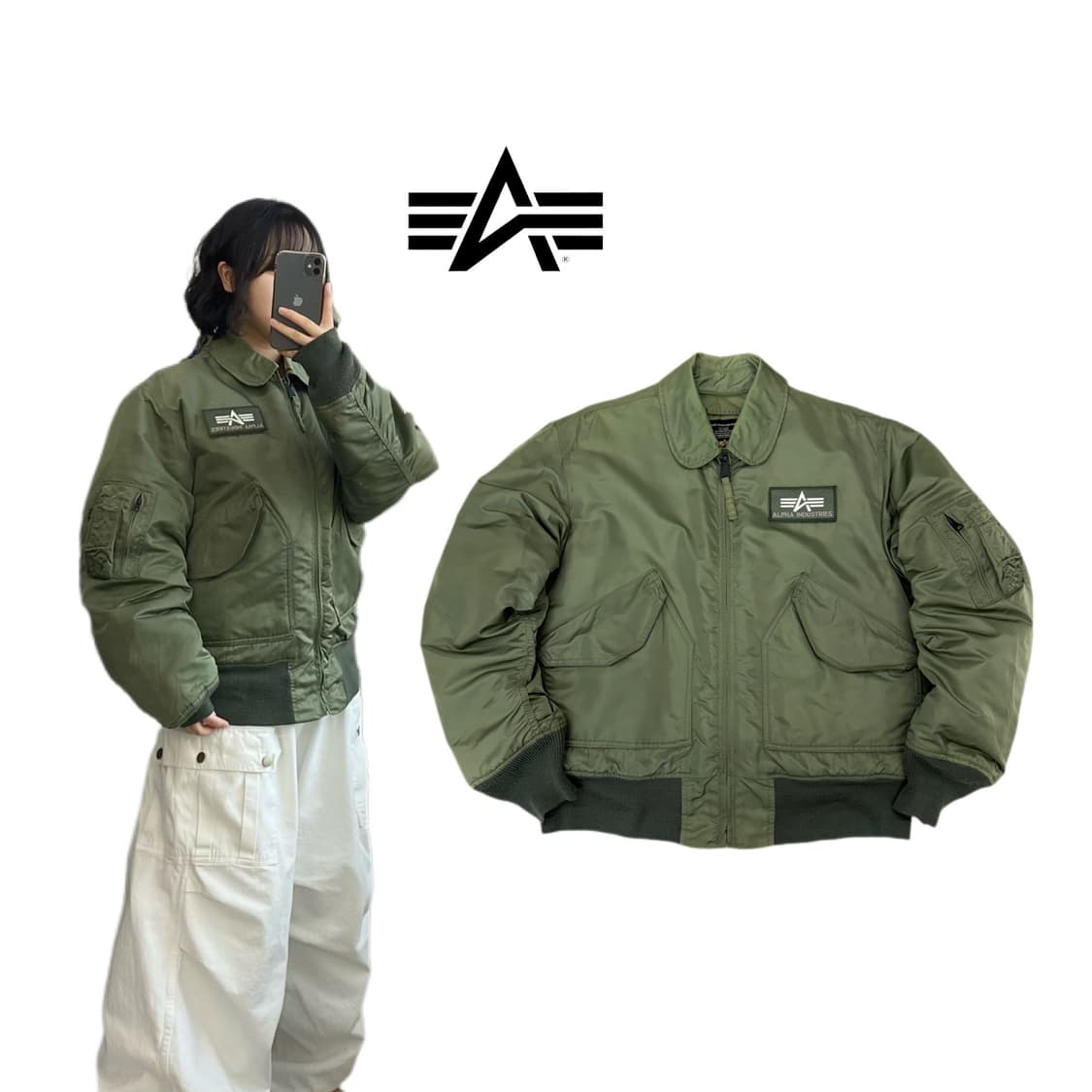 알파인더스트리 CWU 45P 카라 MA-1 카키 봄버 항공자켓 상품이미지1
