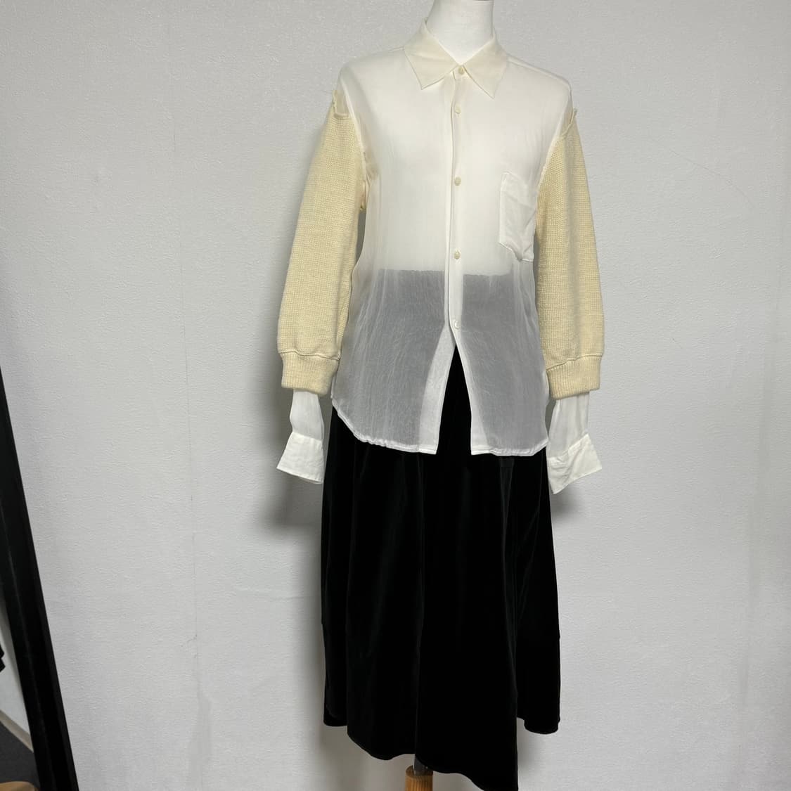 14aw 꼼데가르송 메인라인 니트 슬리브 오간자 셔츠 s 상품이미지3