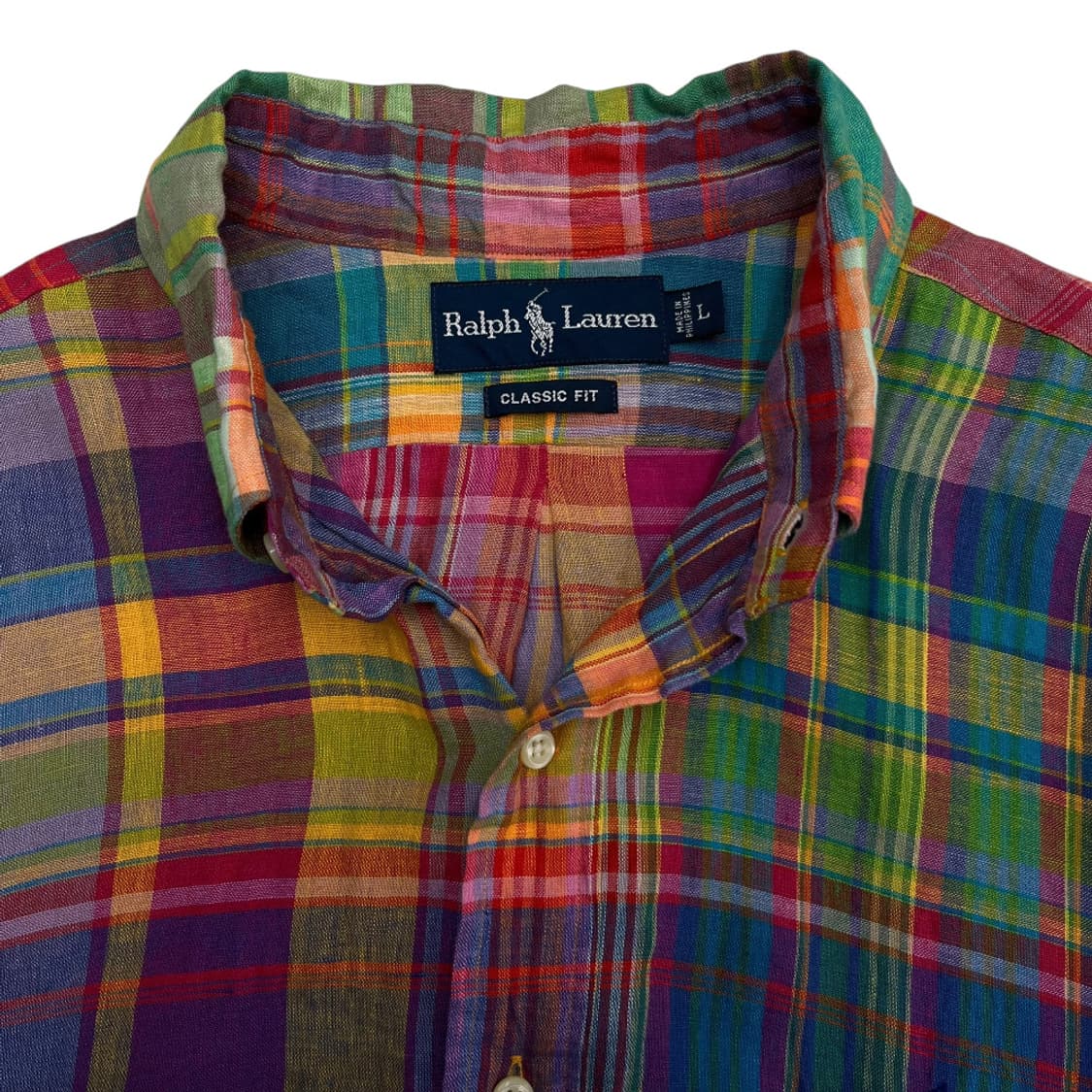 폴로 랄프로렌 네이비포니 비비드 타탄체크 린넨 셔츠 L 상품이미지5