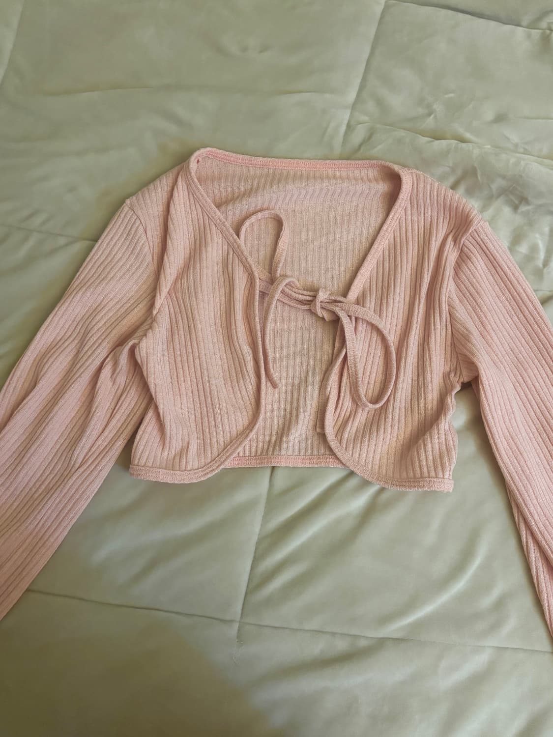 핑크 리본 크롭 볼레로 가디건 상품이미지1