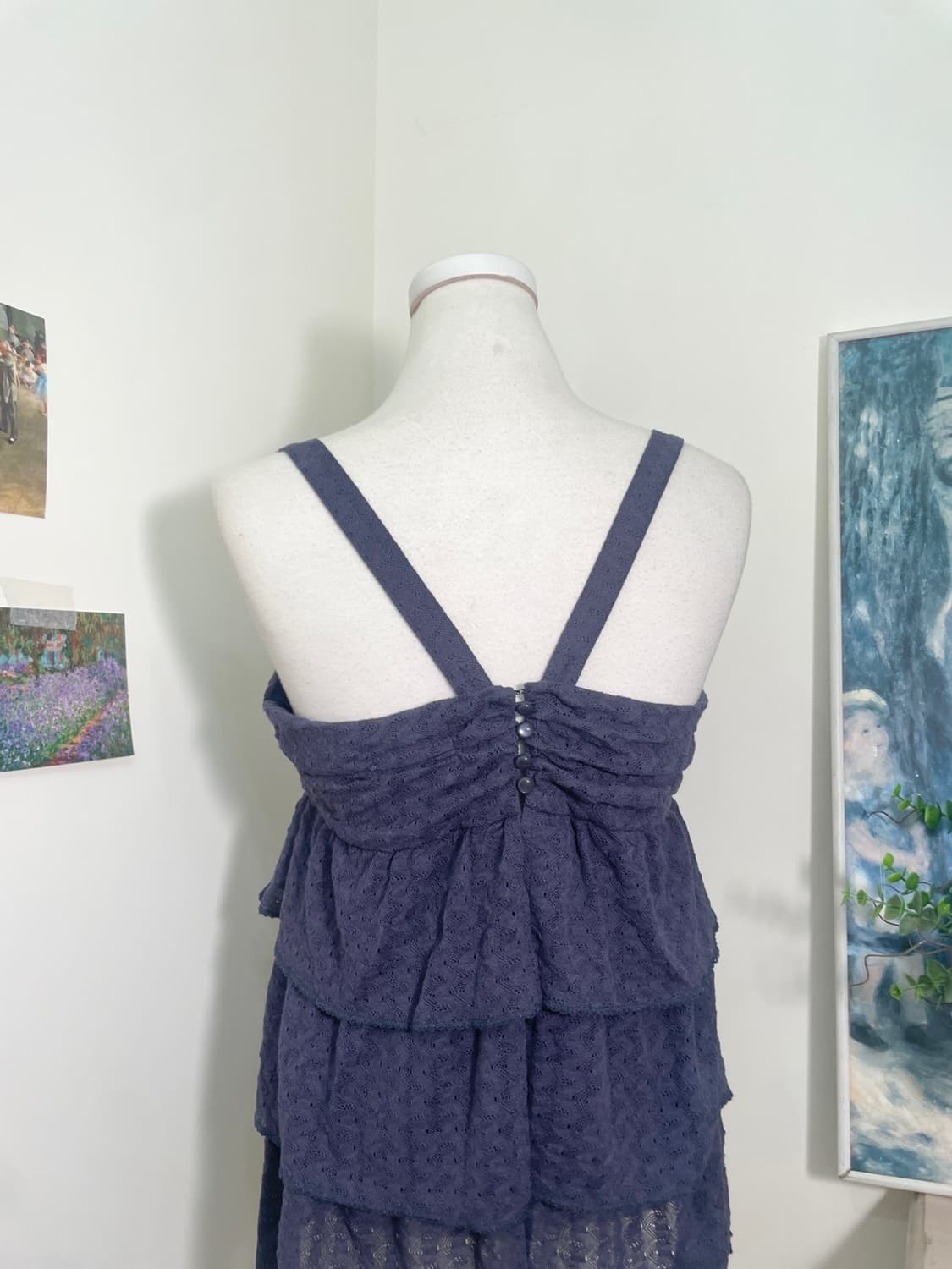 KUMIKYOKU navy crochet lace shirring sle 상품이미지4