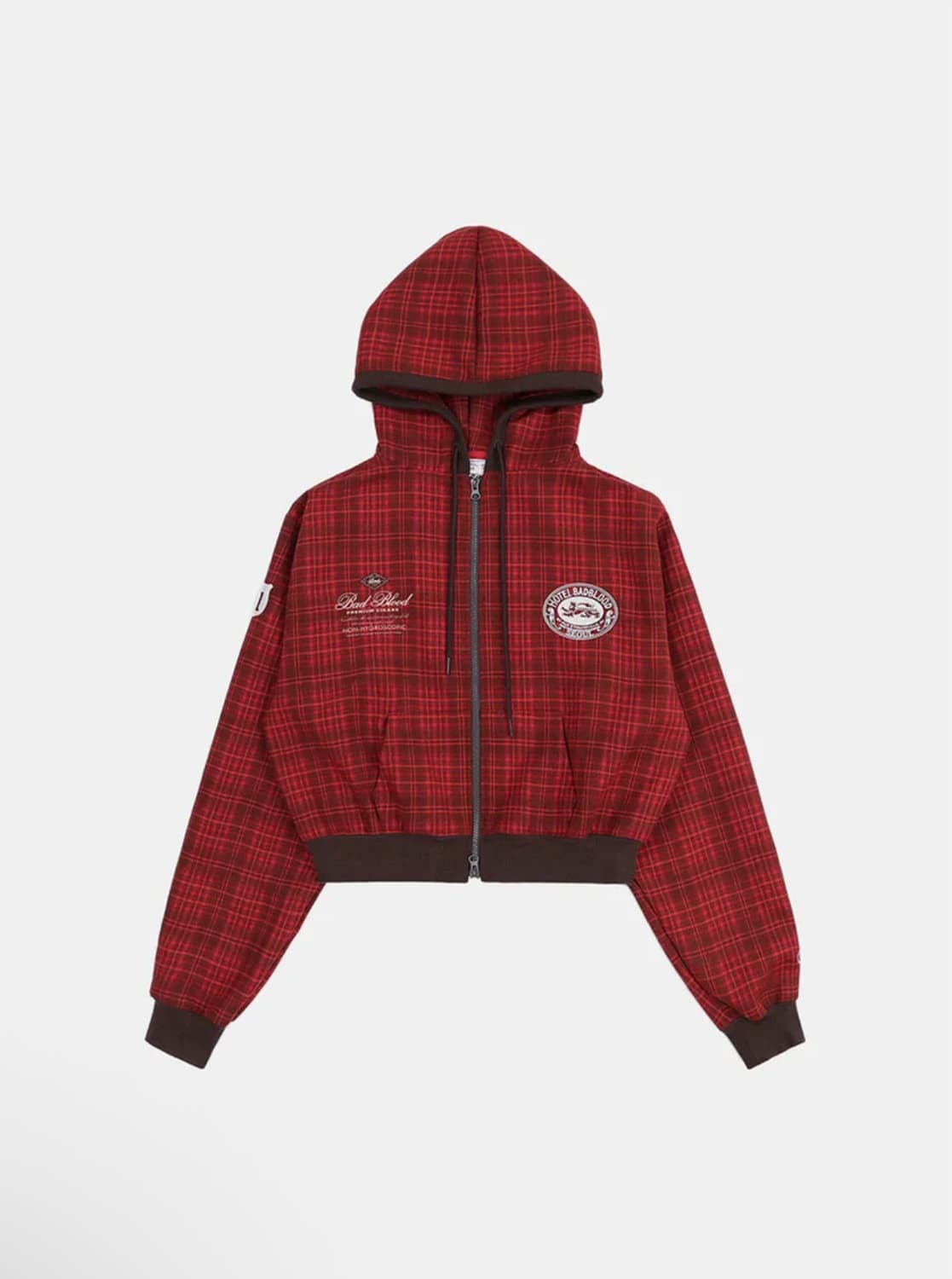 배드블러드 클래식 체크 후드 집업 - 레드 L 상품이미지1
