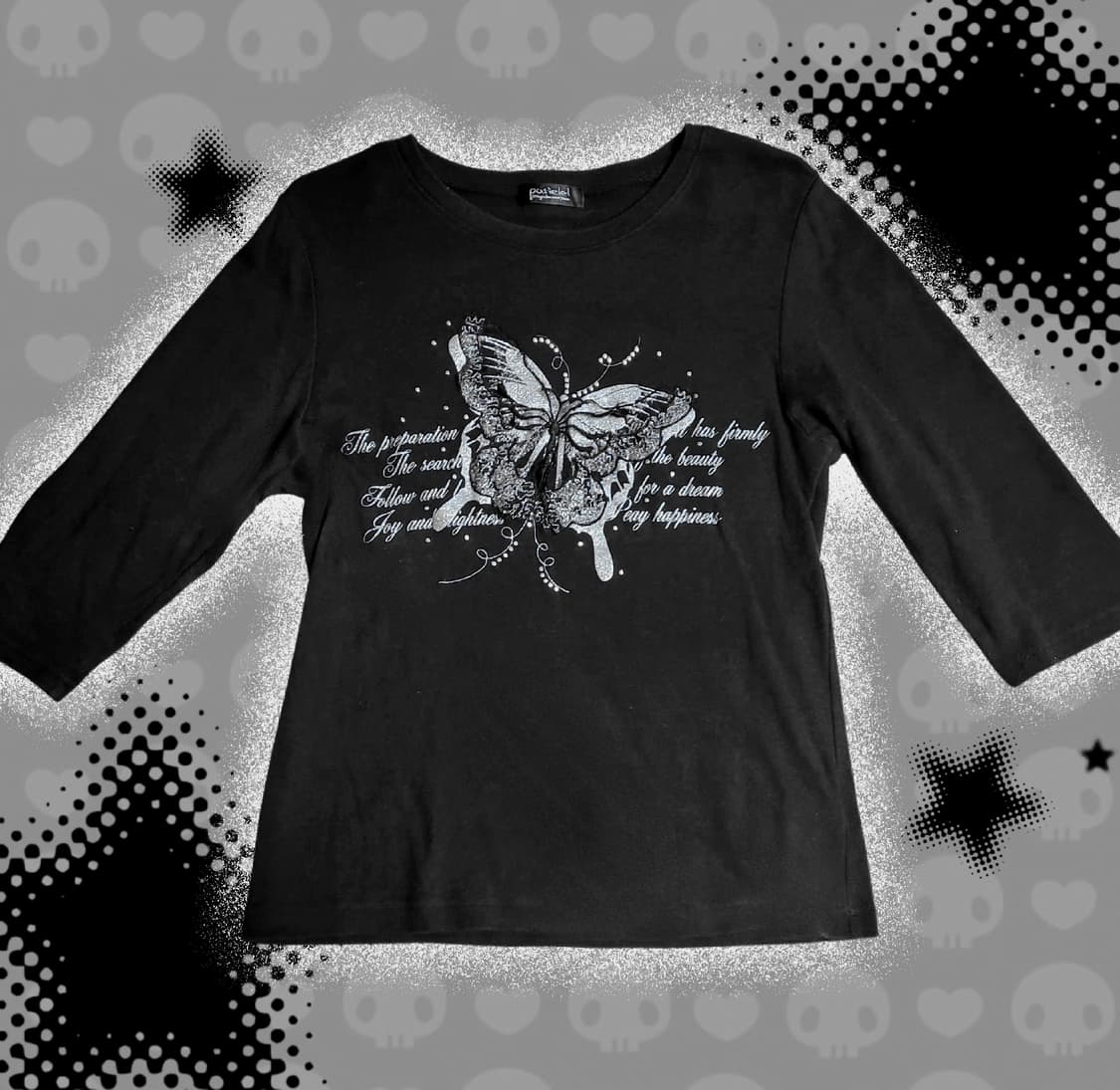 펑크 갸루 고딕 고스 emo 이모 / 나비 레터링 반팔티 상품이미지1