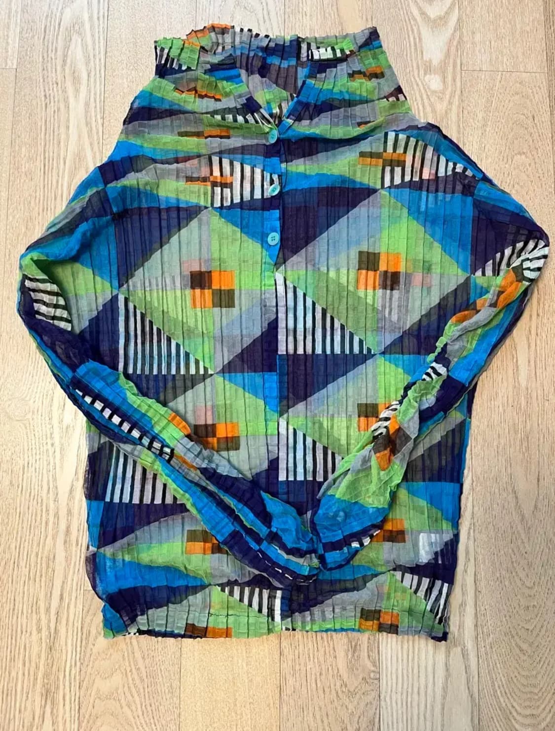 이세이 미야케 패턴 플리츠 셔츠 블루 상품이미지1